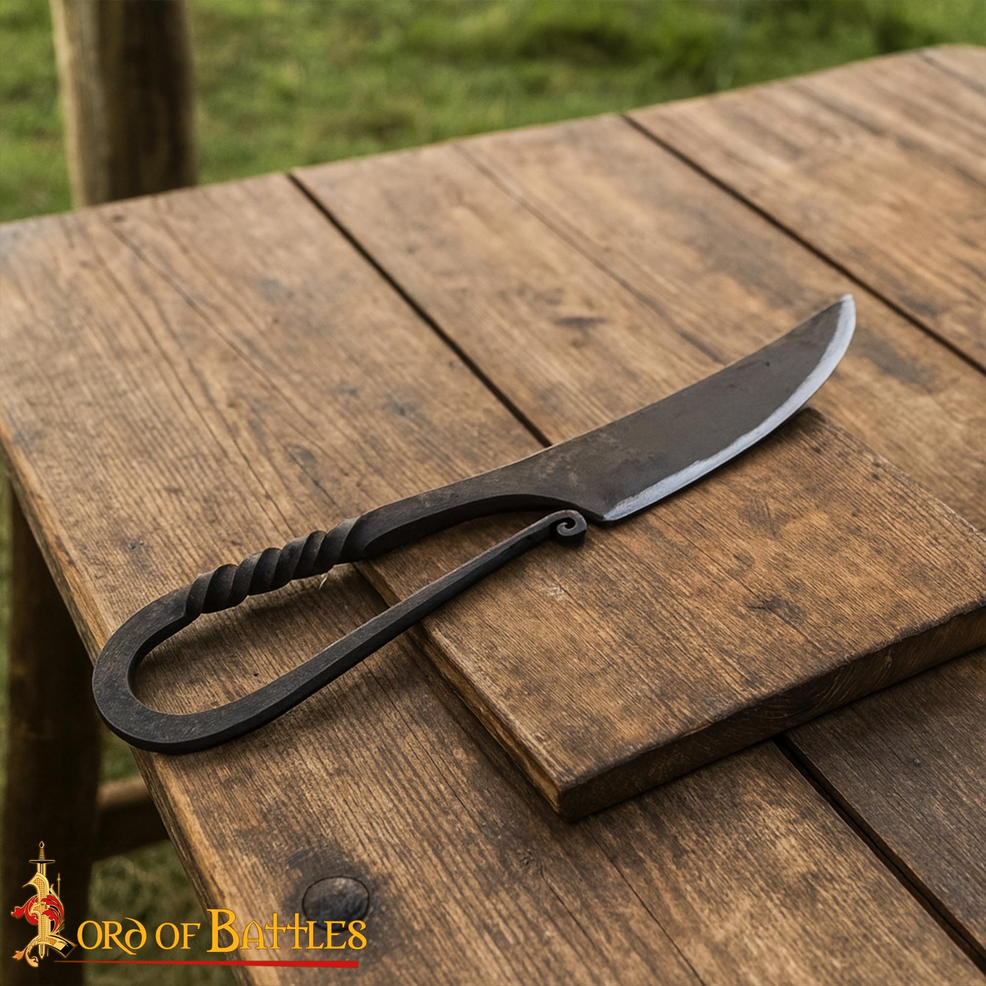 Authentic Viking Hand-Forged Iron Knife – Twisted Handle with Genuine Leather Scabbard Knife