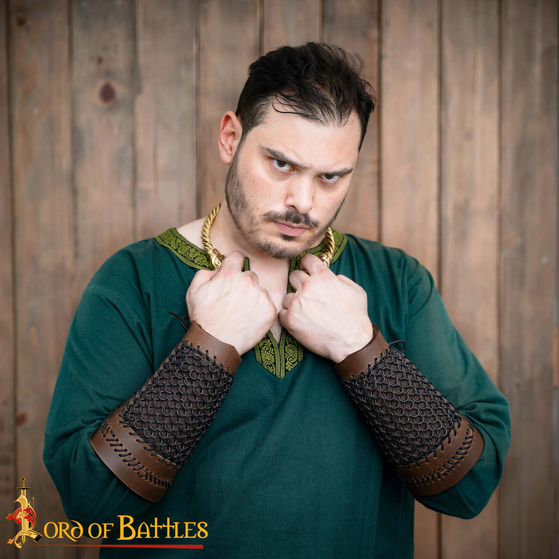 Monster Hunting Leather Bracers with Stitched Design & Blackened Chainmail – Medieval Fantasy Armor monster hunting leather bracers