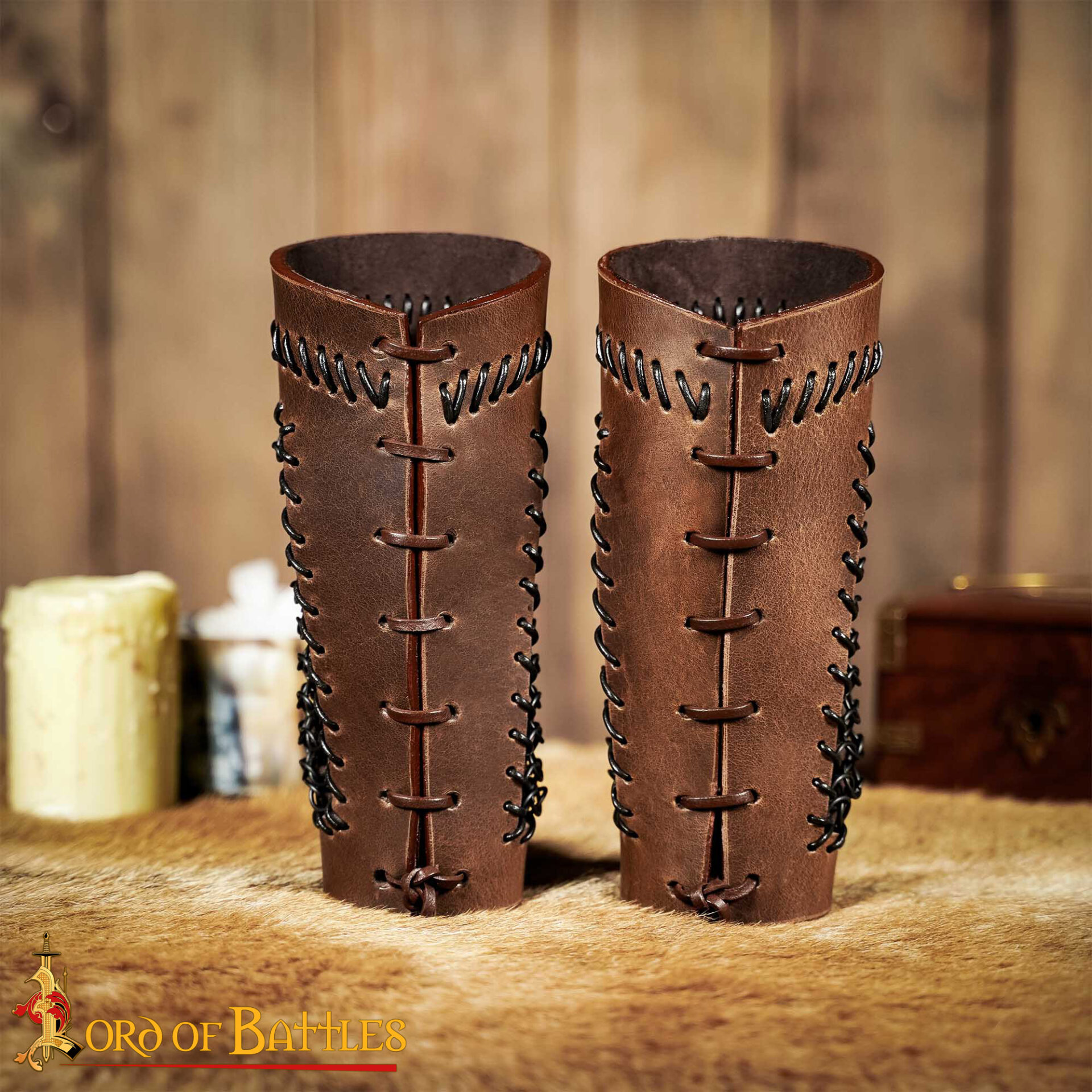 Monster Hunting Leather Bracers with Stitched Design & Blackened Chainmail – Medieval Fantasy Armor monster hunting leather bracers