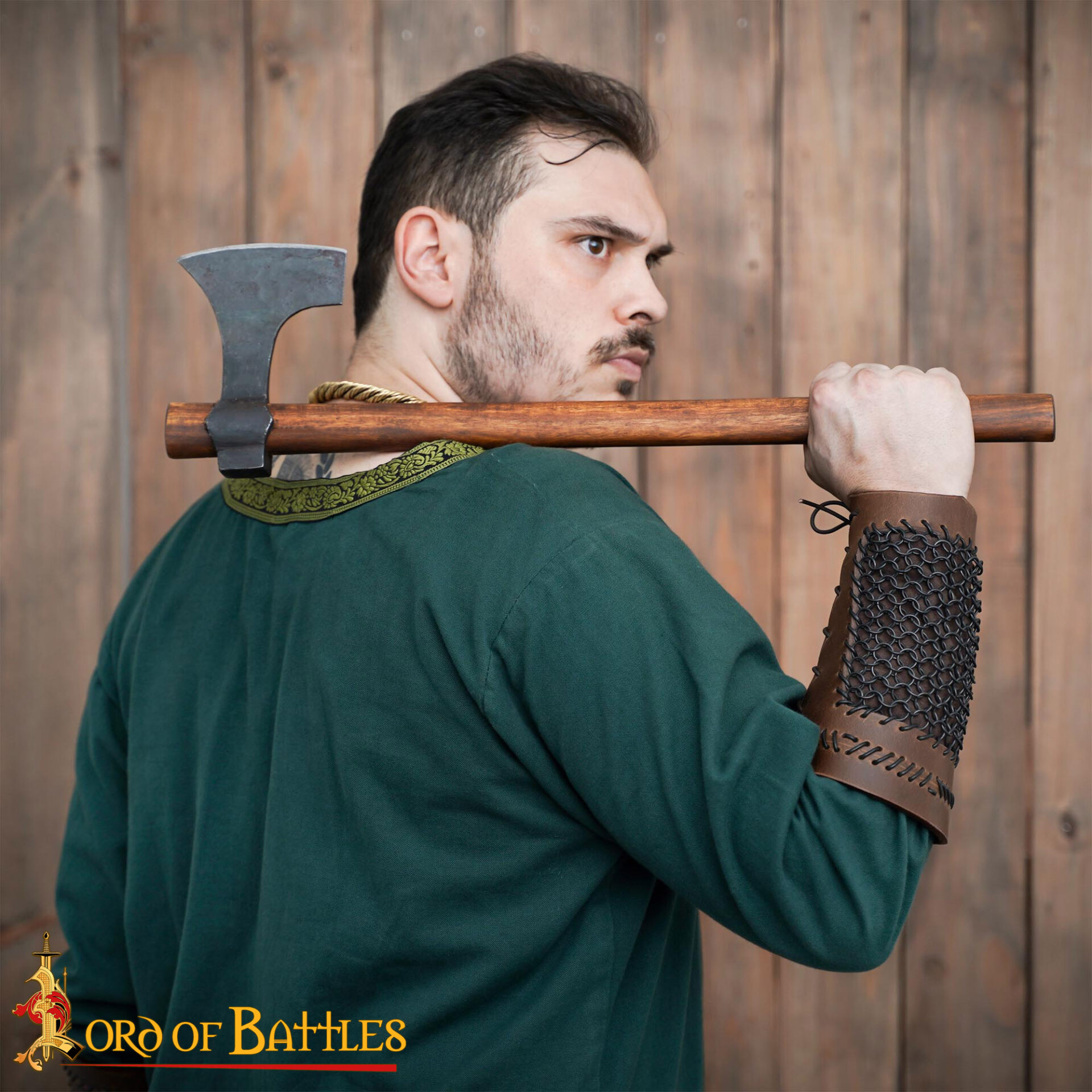 Monster Hunting Leather Bracers with Stitched Design & Blackened Chainmail – Medieval Fantasy Armor monster hunting leather bracers