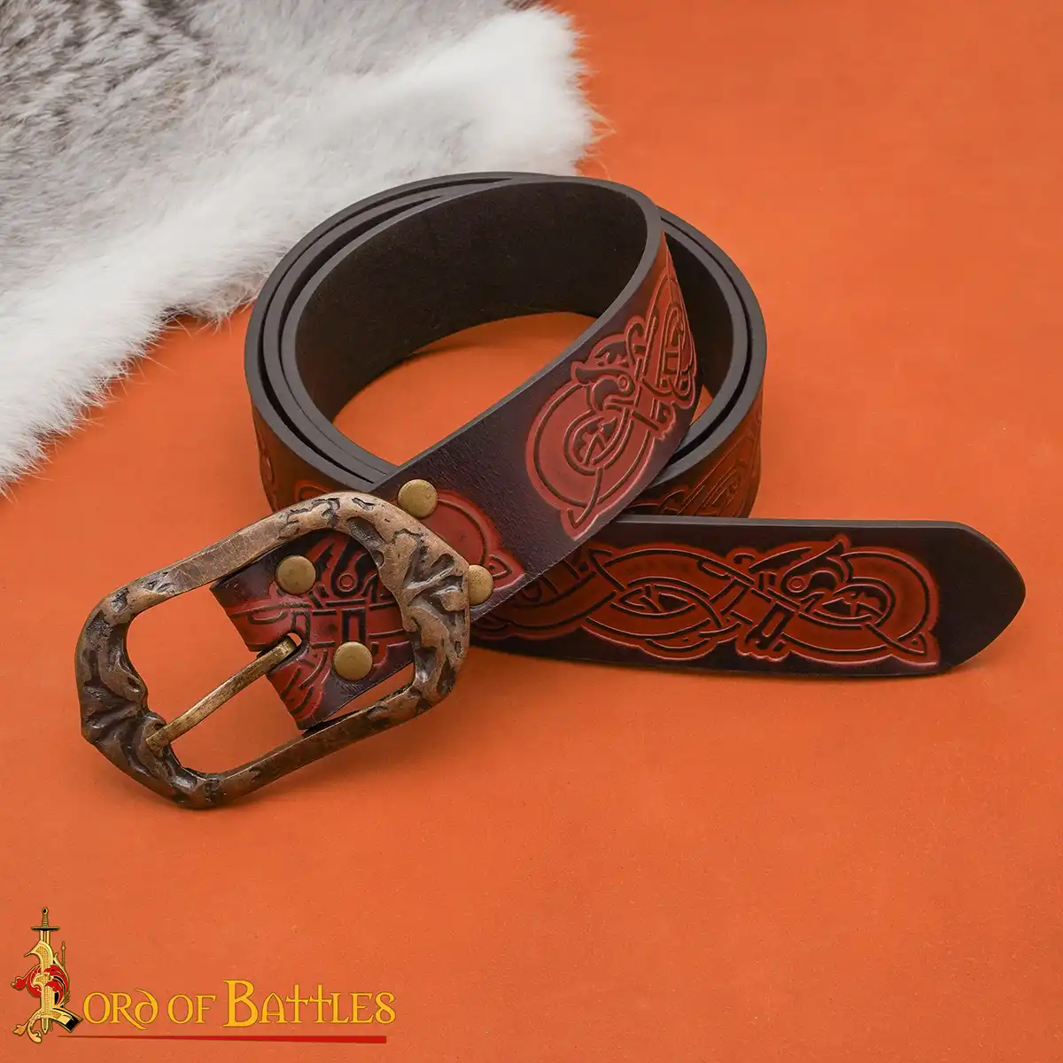 Handcrafted Medieval Viking Leather Belt – Embossed with Antique Brass Buckle - Image 2