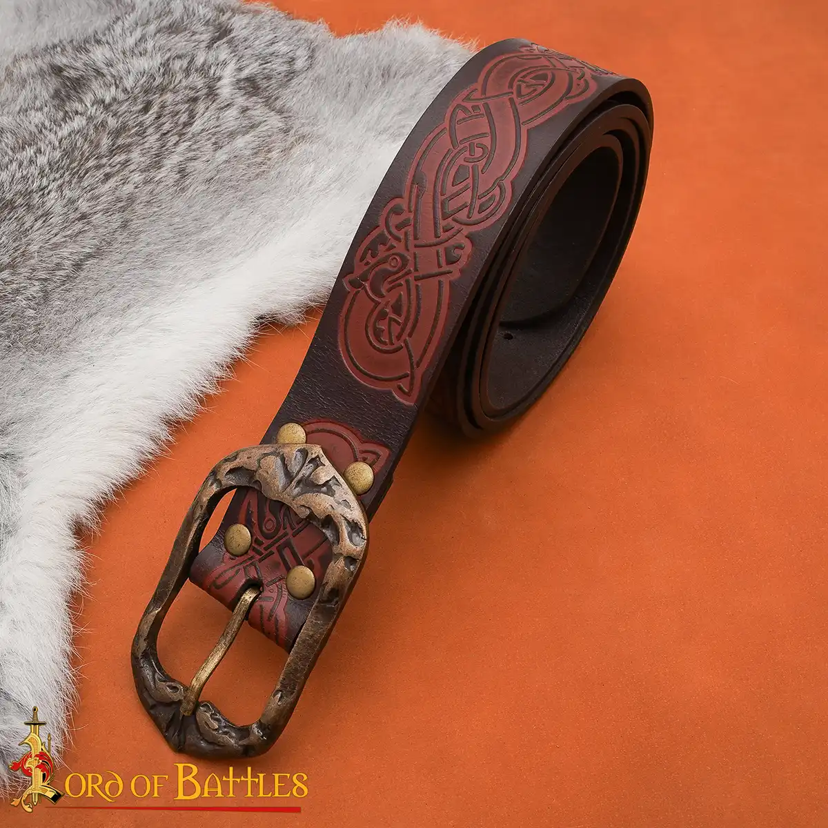 Handcrafted Medieval Viking Leather Belt – Embossed with Antique Brass Buckle - Image 4