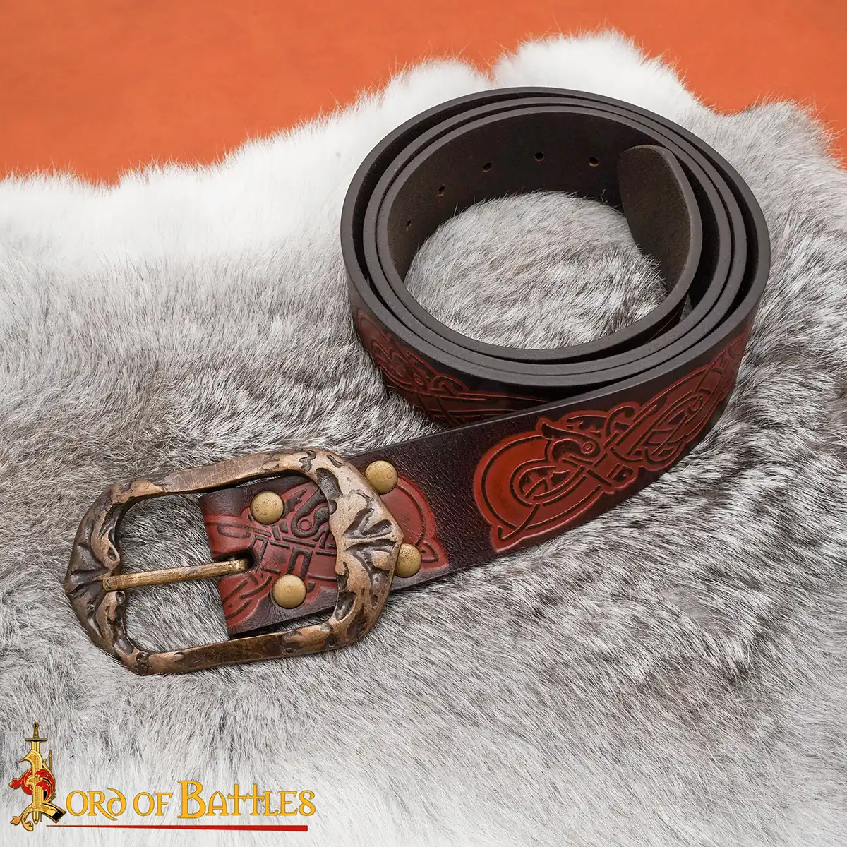 Handcrafted Medieval Viking Leather Belt – Embossed with Antique Brass Buckle - Image 5
