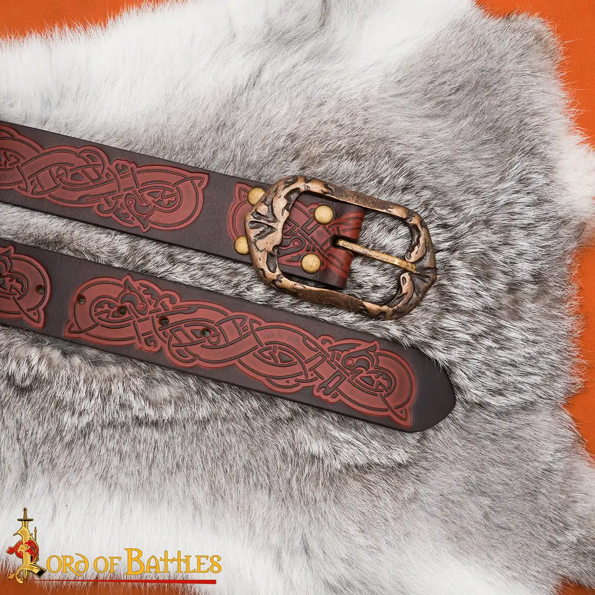 Handcrafted Medieval Viking Leather Belt – Embossed with Antique Brass Buckle - Image 6