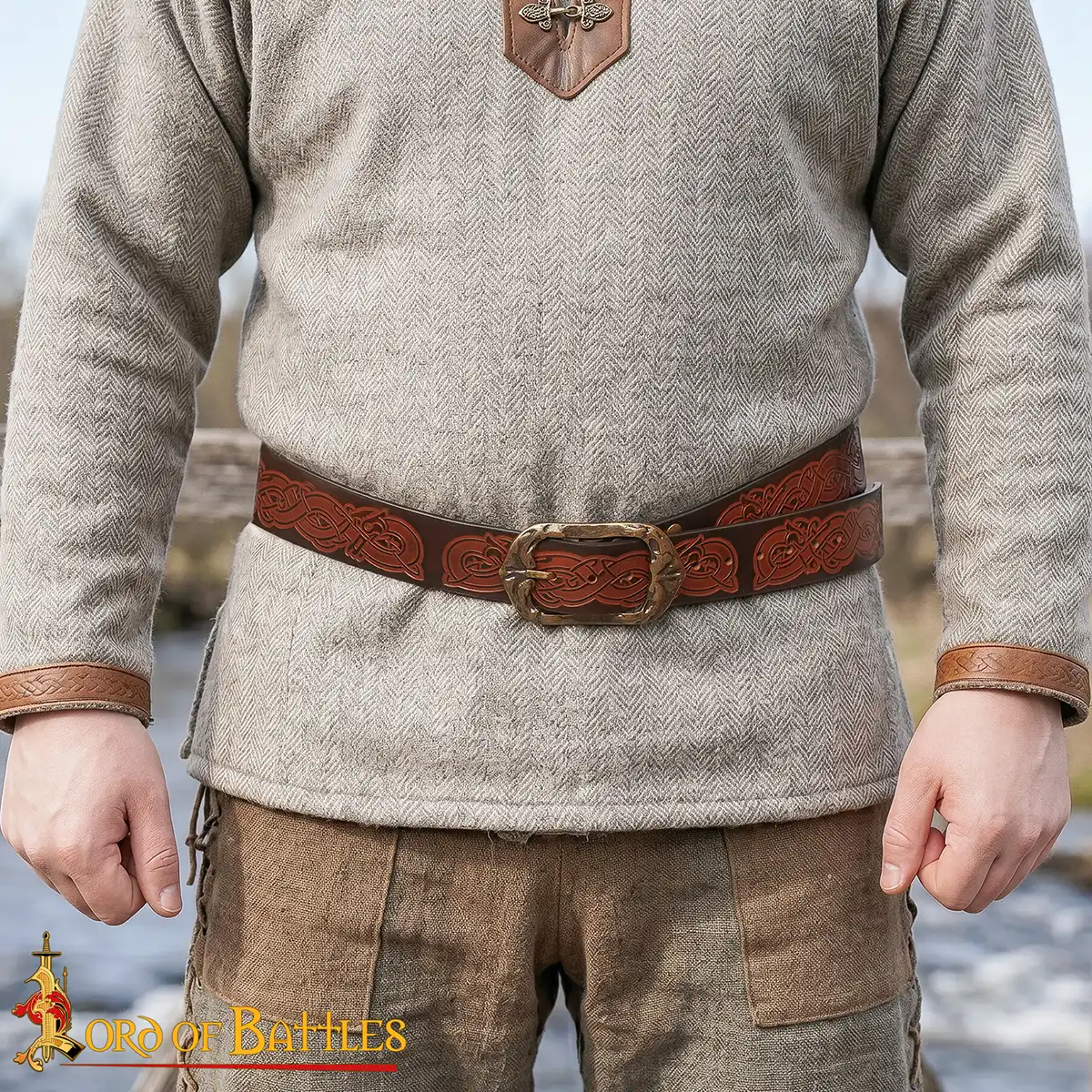 Handcrafted Medieval Viking Leather Belt – Embossed with Antique Brass Buckle - Image 7