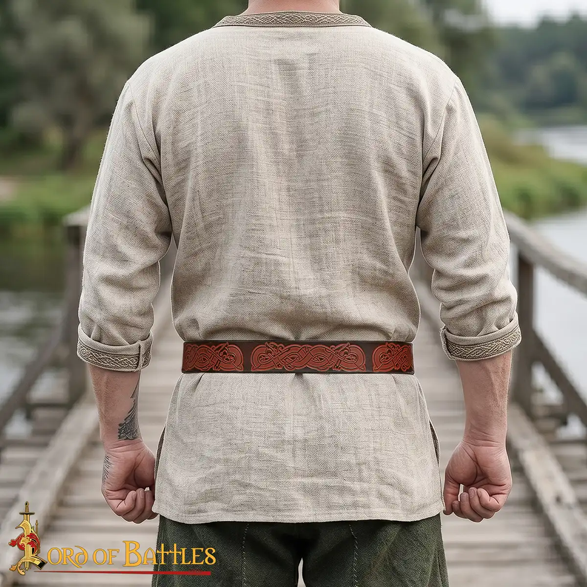 Handcrafted Medieval Viking Leather Belt – Embossed with Antique Brass Buckle - Image 8
