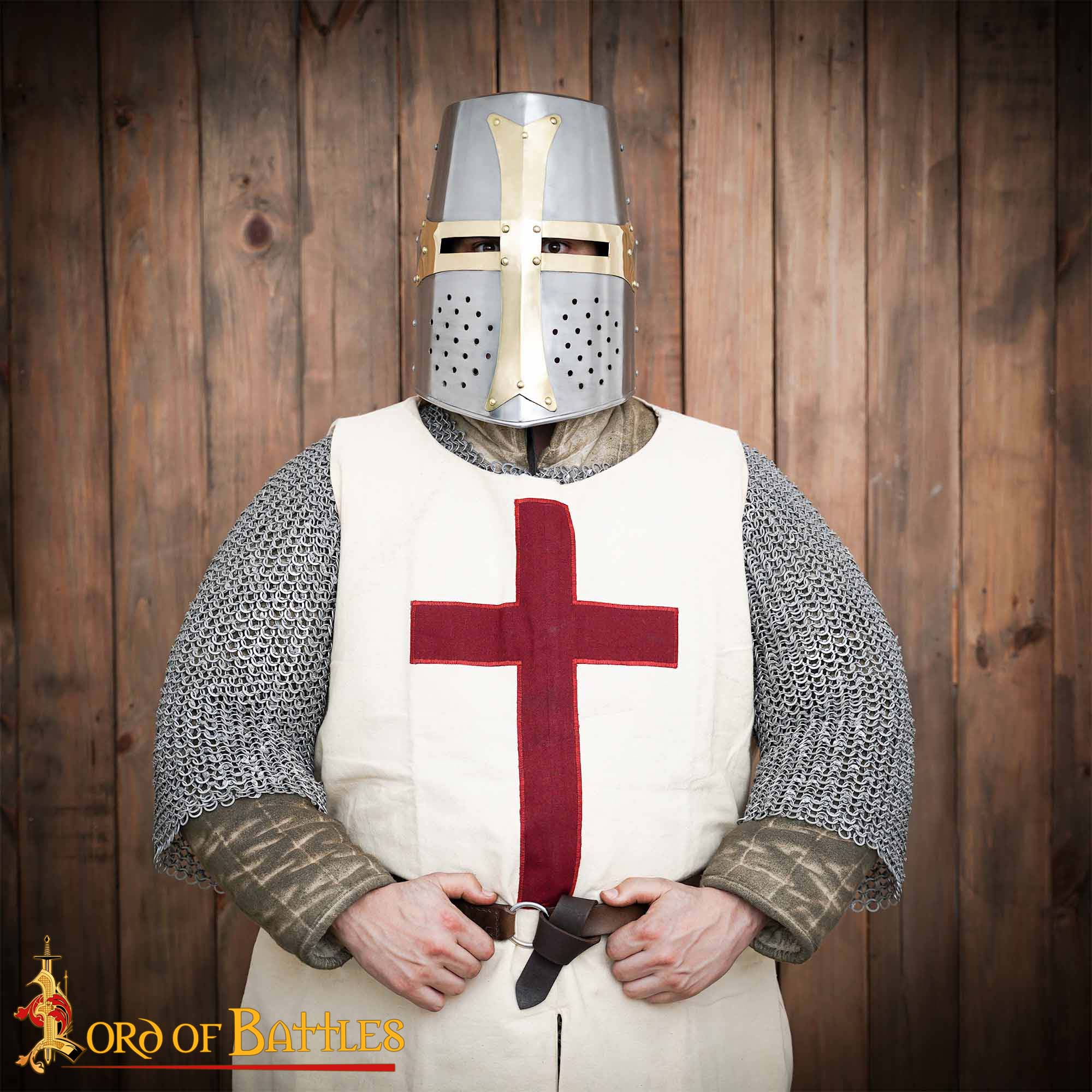 Crusader Great Helm – 13th Century Steel Helmet with Brass Cross-2286PL 1 Crusader Great Helmet