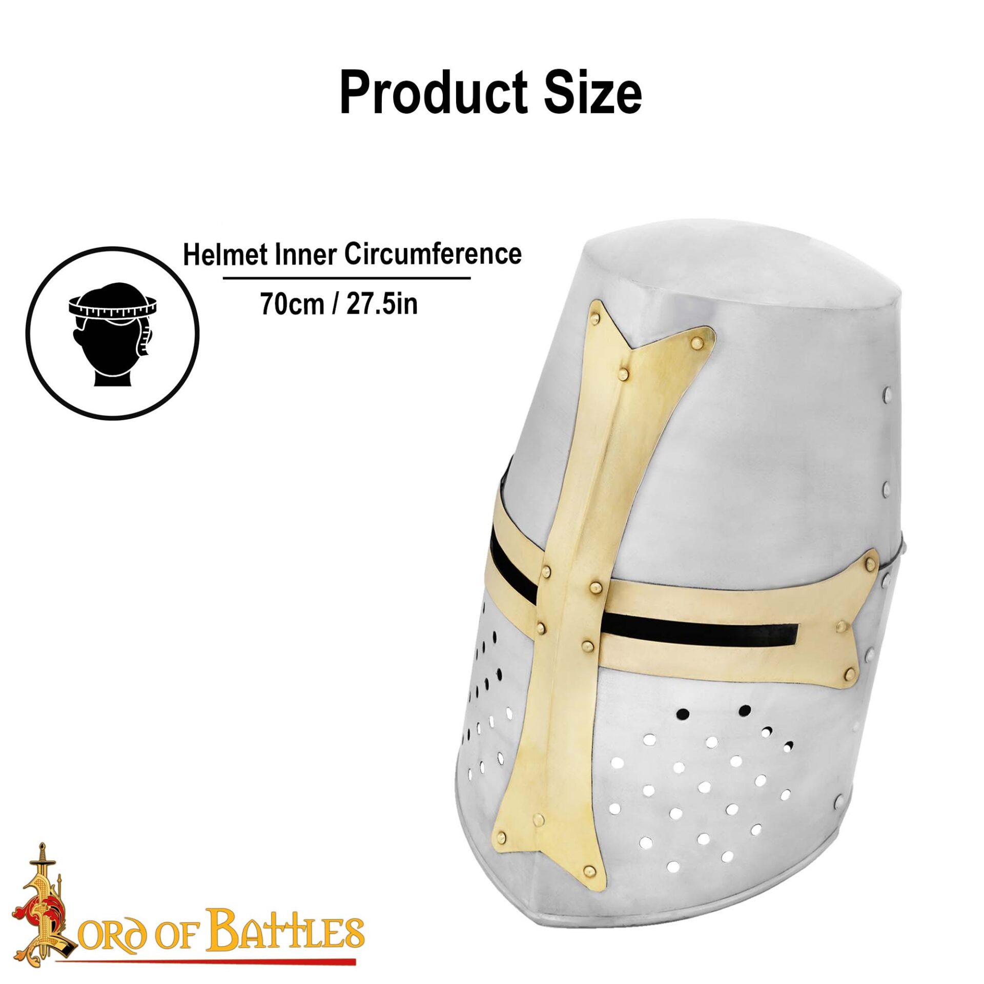 Crusader Great Helm – 13th Century Steel Helmet with Brass Cross-2286PL 2 Crusader Great Helmet