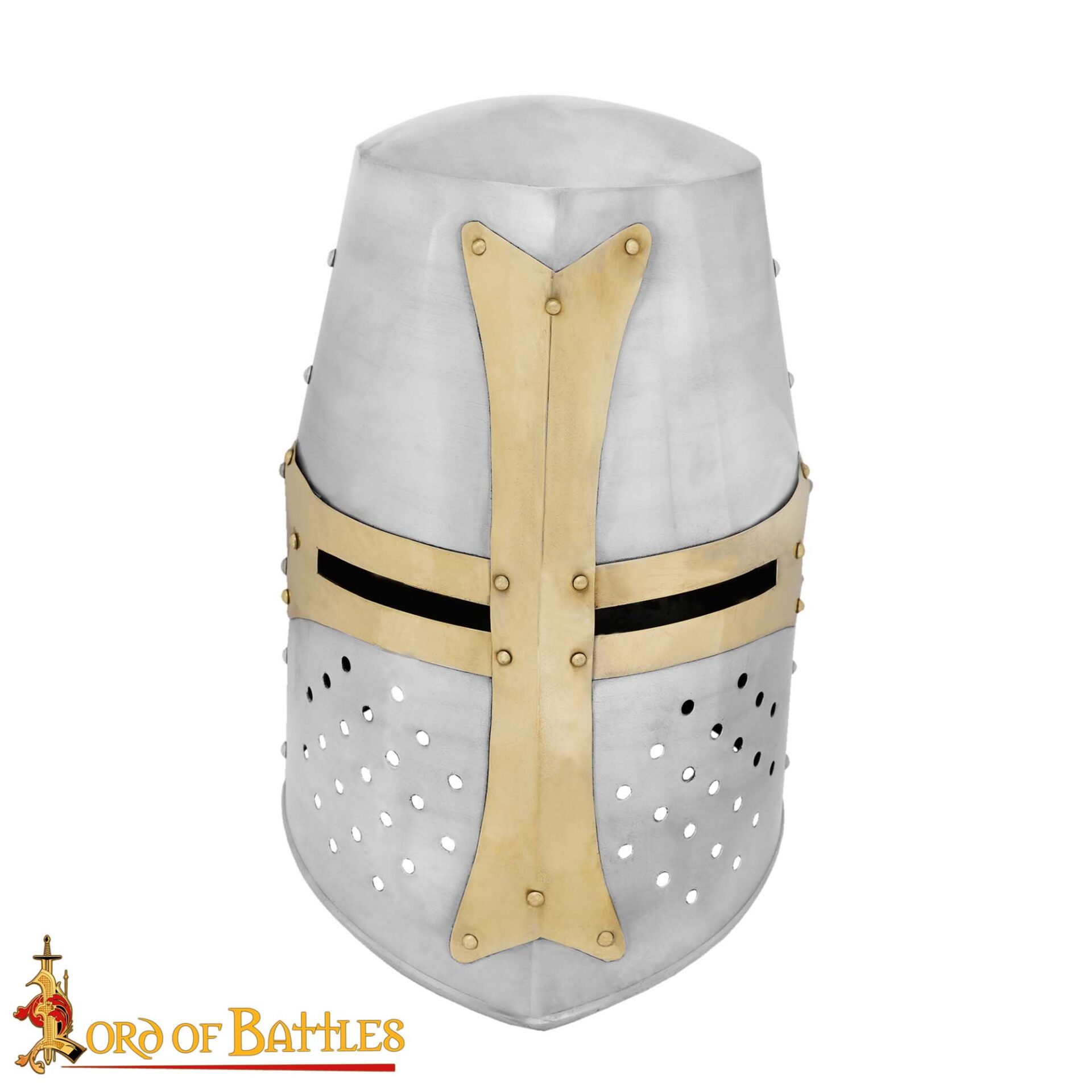Crusader Great Helm – 13th Century Steel Helmet with Brass Cross-2286PL 3 Crusader Great Helmet