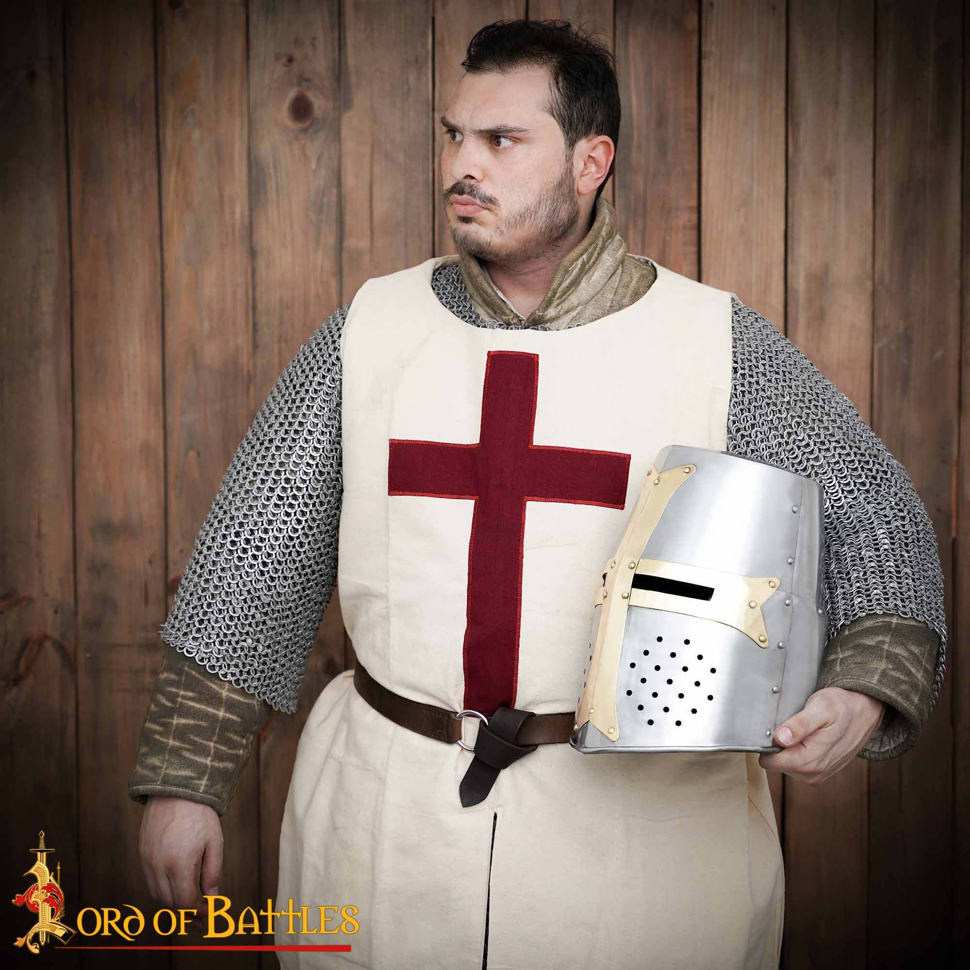 Crusader Great Helm – 13th Century Steel Helmet with Brass Cross-2286PL 4 Crusader Great Helmet