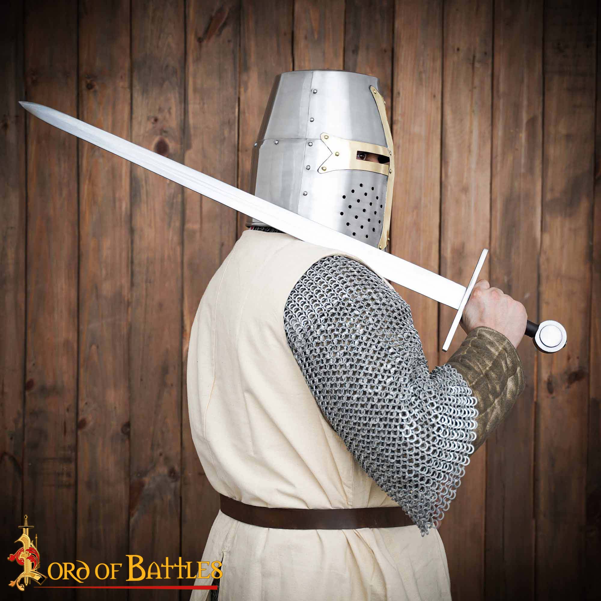 Crusader Great Helm – 13th Century Steel Helmet with Brass Cross-2286PL 5 Crusader Great Helmet