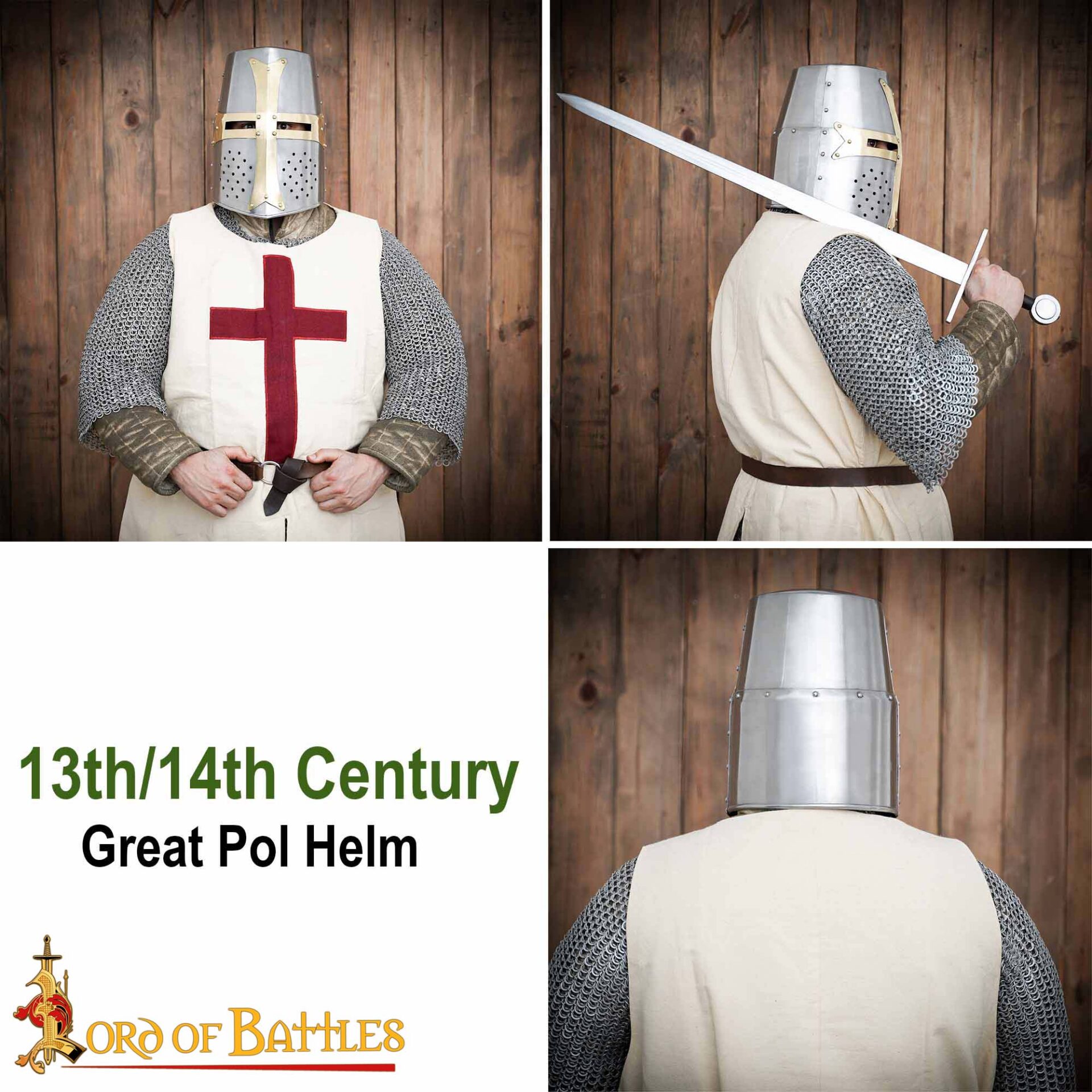 Crusader Great Helm – 13th Century Steel Helmet with Brass Cross-2286PL 8 Crusader Great Helmet