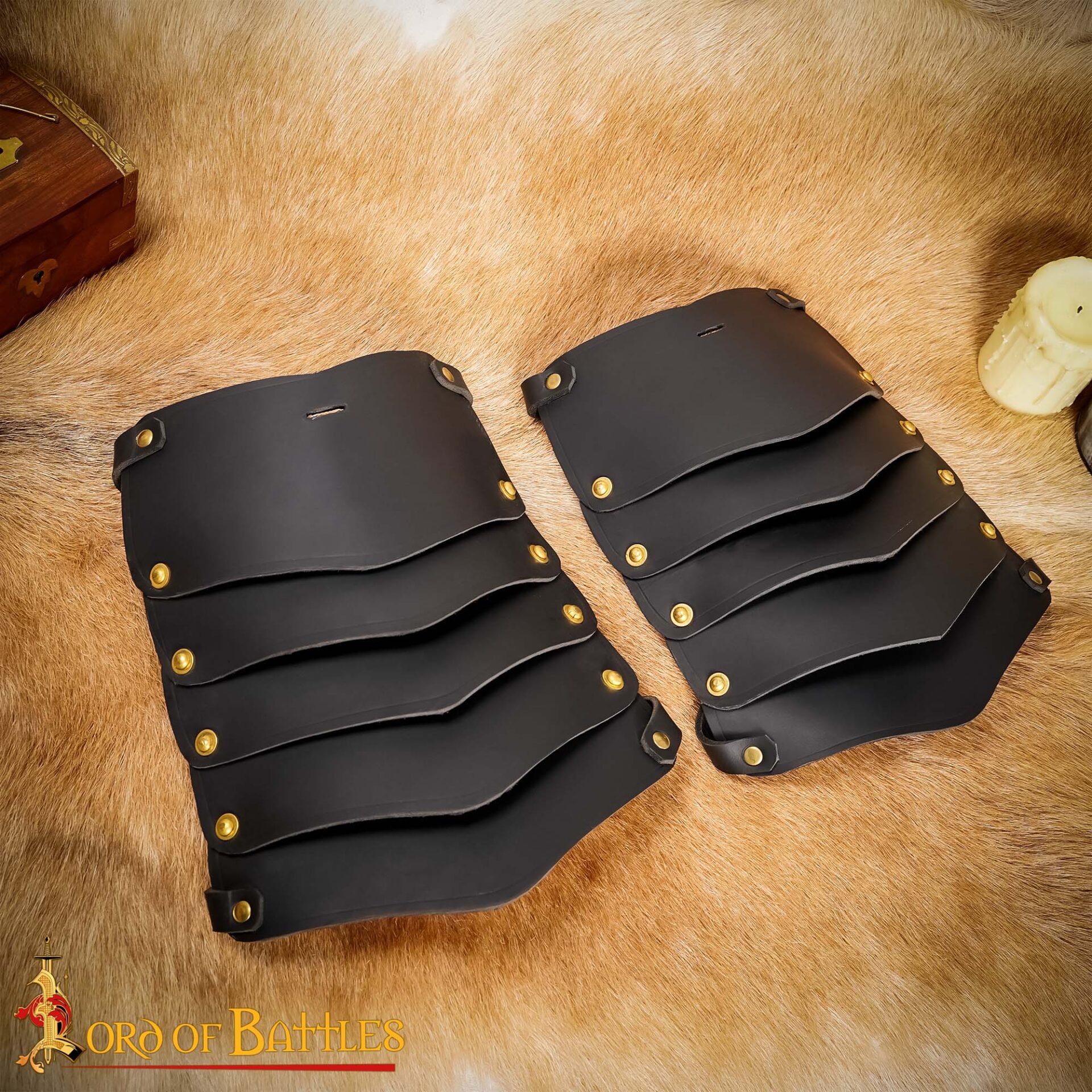 Medieval Leather Tassets with Brass Rivets – 14th Century Style Thigh Armor-25920BK Viking Leather Pauldron