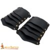 Medieval Leather Tassets with Brass Rivets – 14th Century Style Thigh Armor-25920BK 4 Viking Leather Pauldron