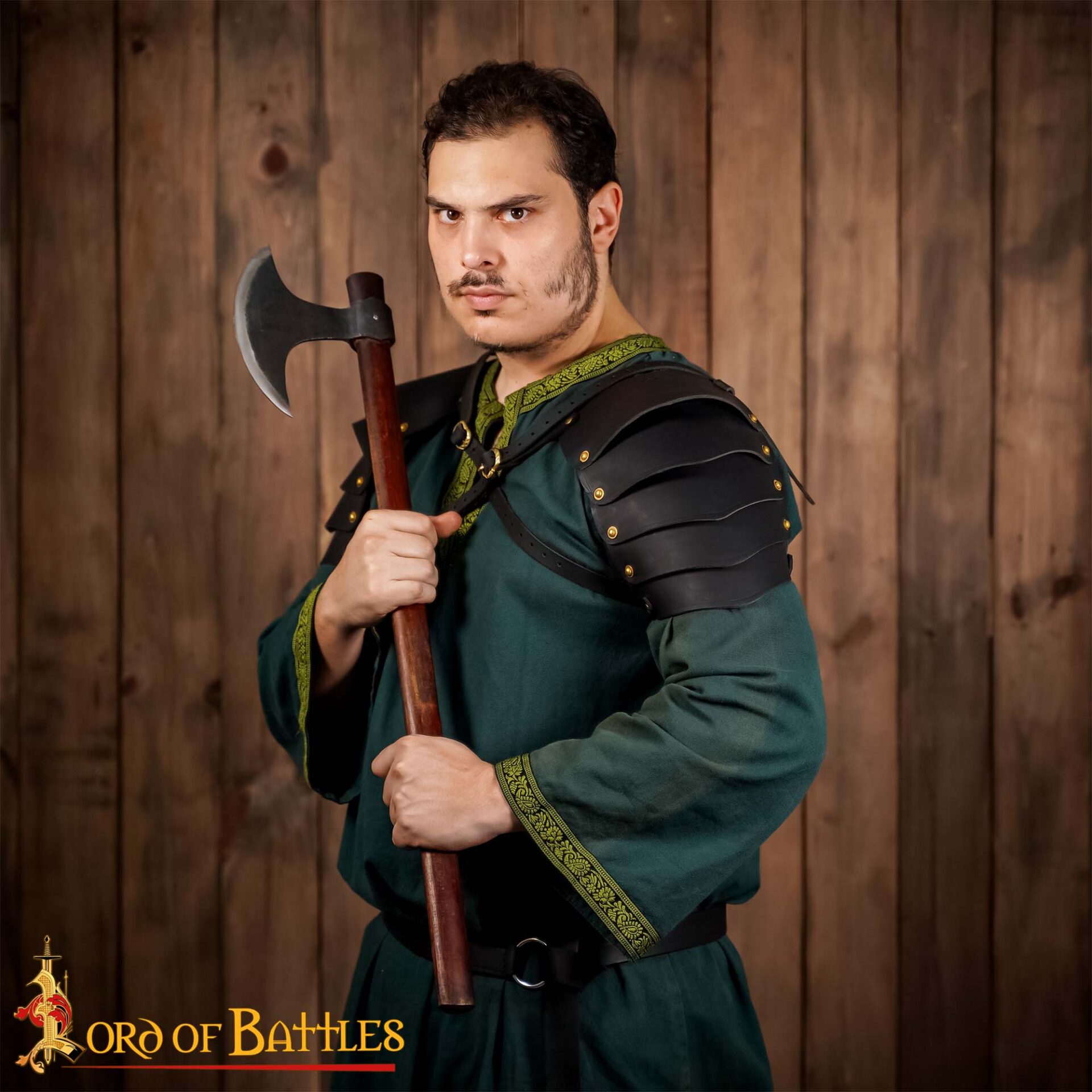 Medieval Leather Tassets with Brass Rivets – 14th Century Style Thigh Armor-25920BK 5 Viking Leather Pauldron