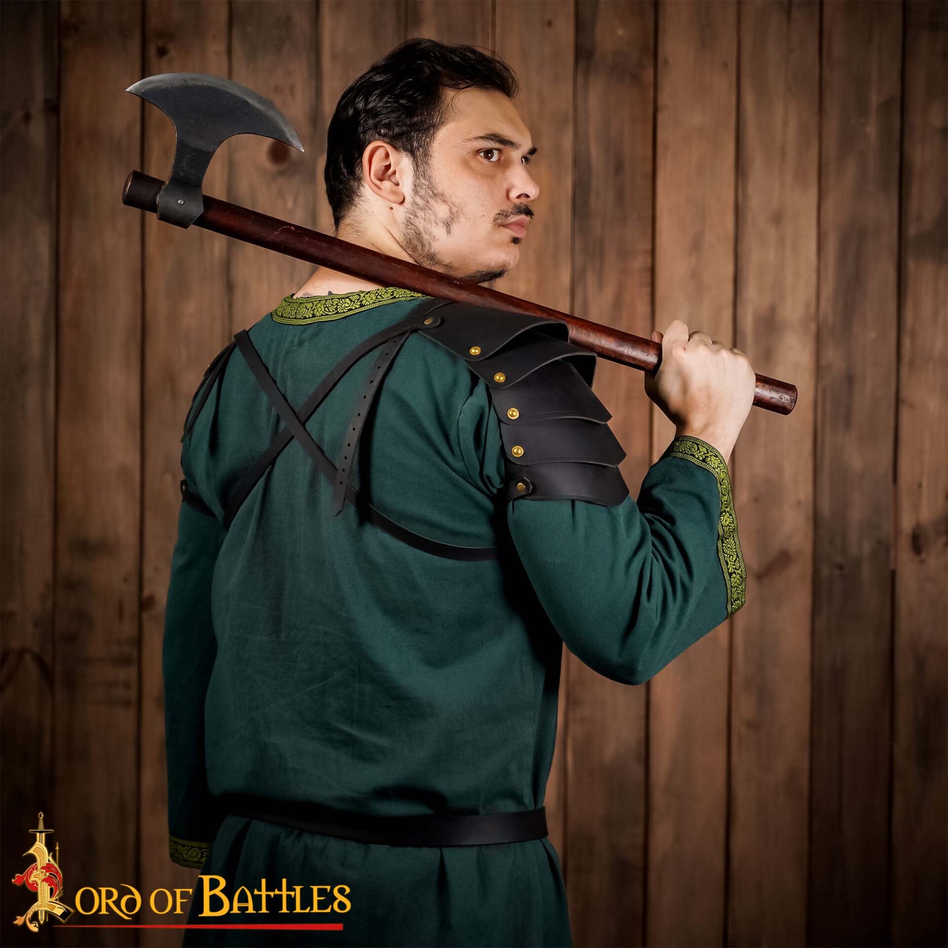 Medieval Leather Tassets with Brass Rivets – 14th Century Style Thigh Armor-25920BK 6 Viking Leather Pauldron