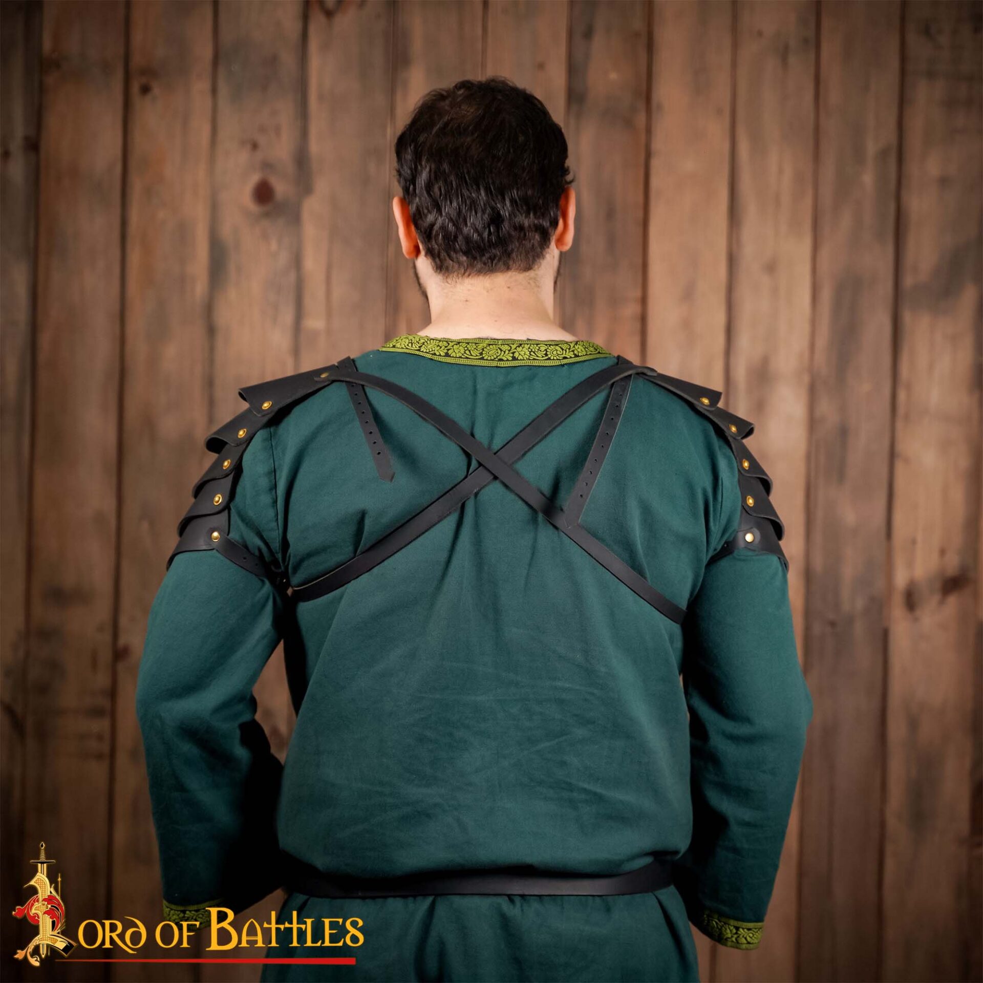 Medieval Leather Tassets with Brass Rivets – 14th Century Style Thigh Armor-25920BK 7 Viking Leather Pauldron