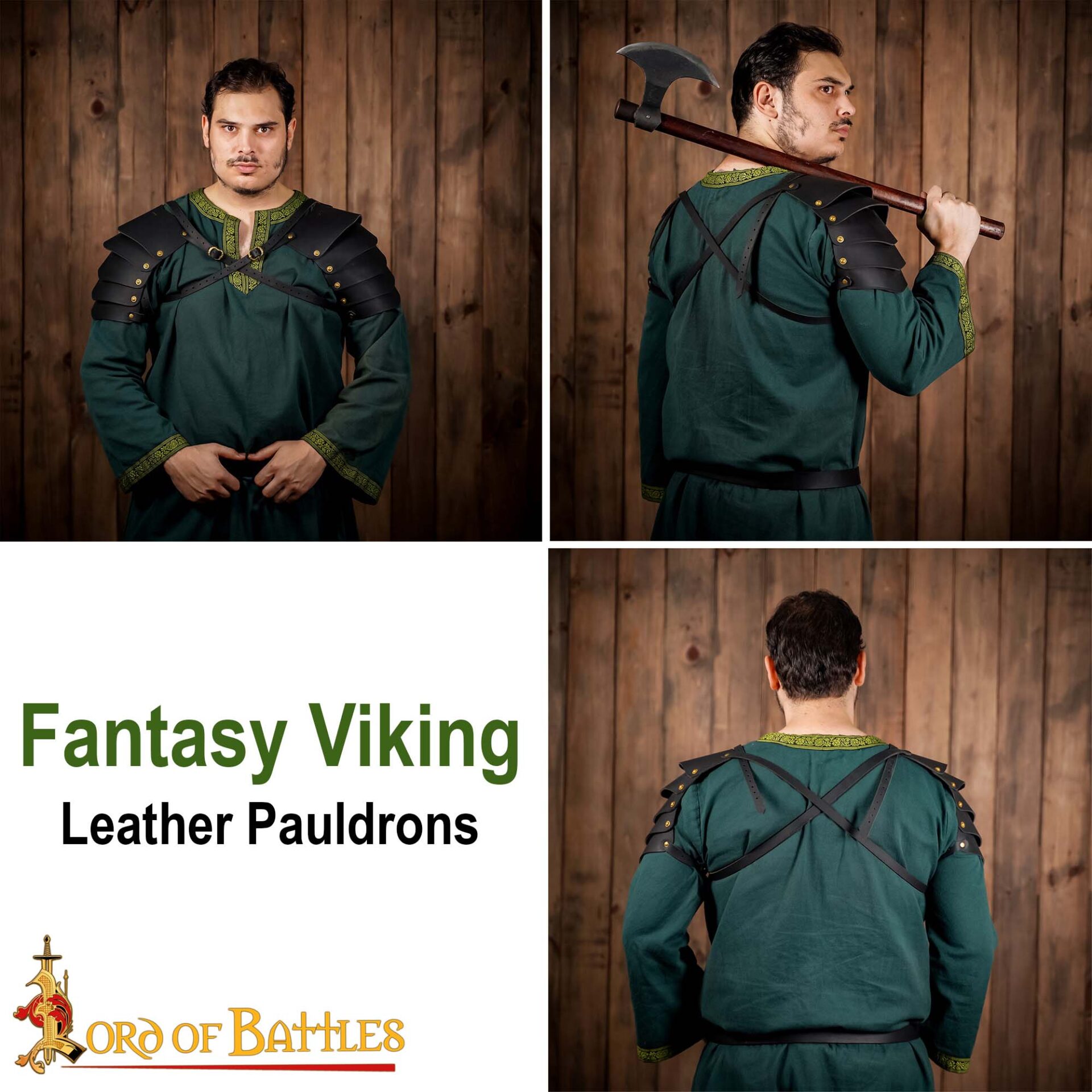 Medieval Leather Tassets with Brass Rivets – 14th Century Style Thigh Armor-25920BK 8 Viking Leather Pauldron