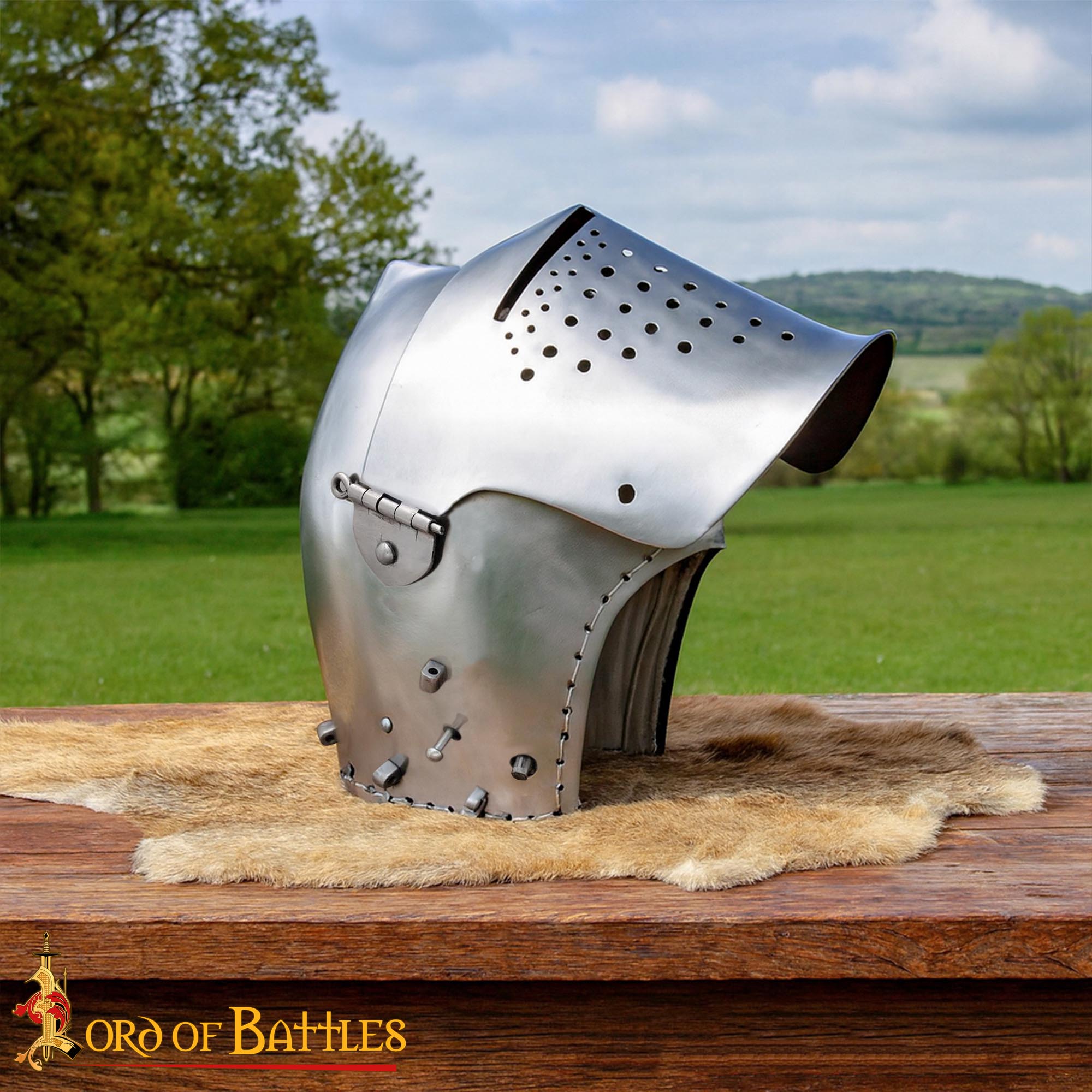 14-Gauge Steel Medieval Bascinet Helmet, 14th Century Knight Armor with Hinged Visor and Padded Liner - 25426P 5 Bascinet Helmet