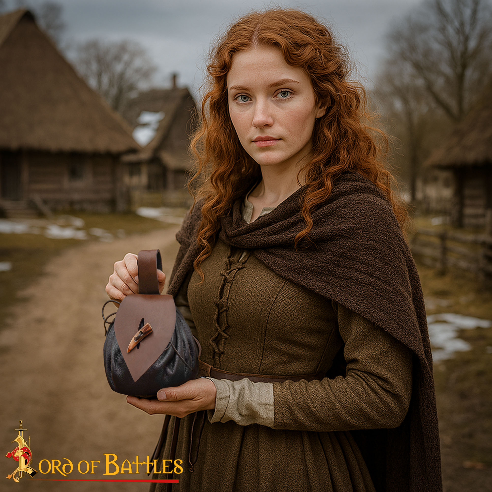 14th Century Medieval Leather Drawstring Belt Pouch with Horn Toggle Closure – Historical Coin and Accessory Bag for Reenactment and LARP-25843CBR Medieval Handcrafted Leather Belt Pouch