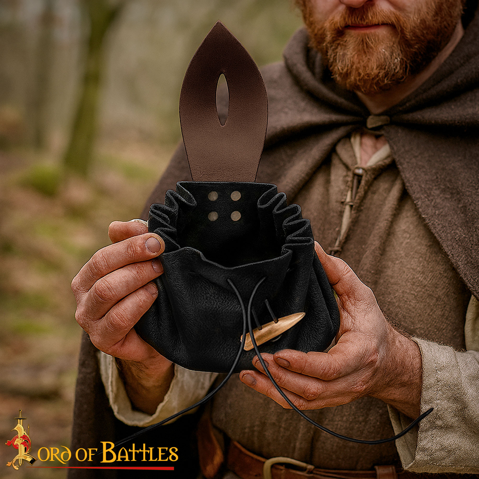 14th Century Medieval Leather Drawstring Belt Pouch with Horn Toggle Closure – Historical Coin and Accessory Bag for Reenactment and LARP-25843CBR 5 Medieval Handcrafted Leather Belt Pouch