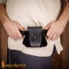 14th Century Medieval Suede Leather Drawstring Belt Pouch with Horn Toggle-25839BK 1 Medieval Leather Belt Pouch