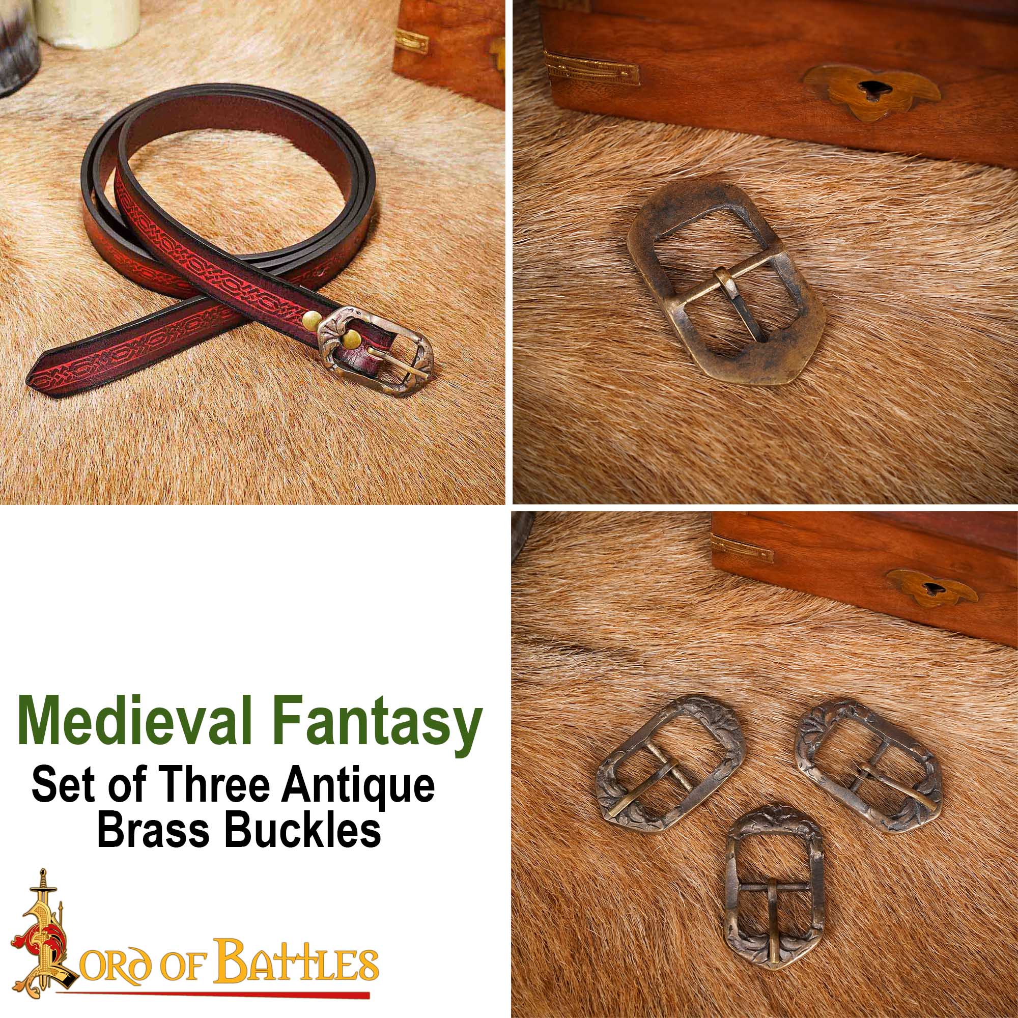 18th Century Medieval Antique Brass Buckles-25952S-3pcs 7 antique brass buckles