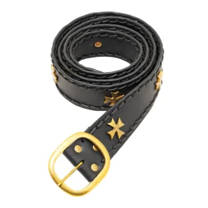 Medieval Crusader Genuine Leather Belt Pure Brass Cross Belt Mount