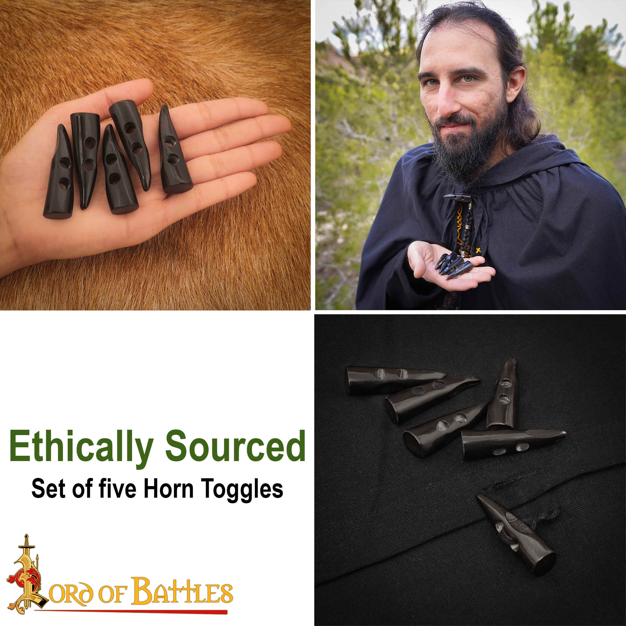 Handcrafted Genuine Horn Toggles Set of 5