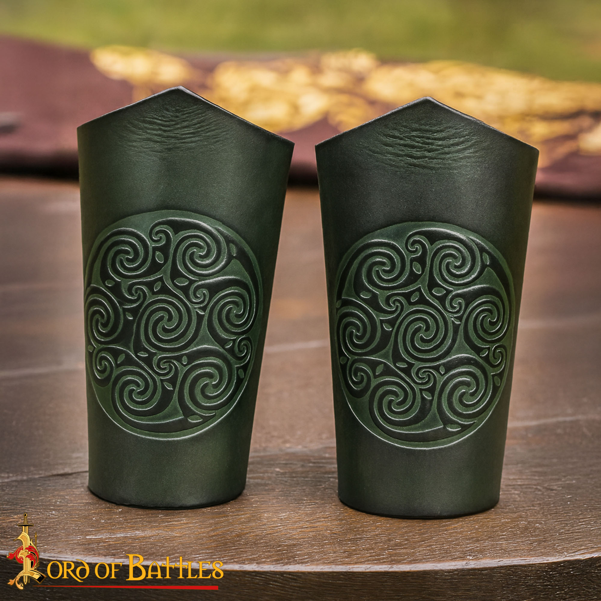Celtic Spiral Leather Bracers-Genuine Leather Arm Guards with Embossed Design - 25906GR Celtic Spiral Leather Bracers