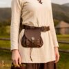 Medieval Leather Belt Pouch with Antique Brass Button-25910CBR 1 Medieval Leather Belt Pouch with Antique Brass Button