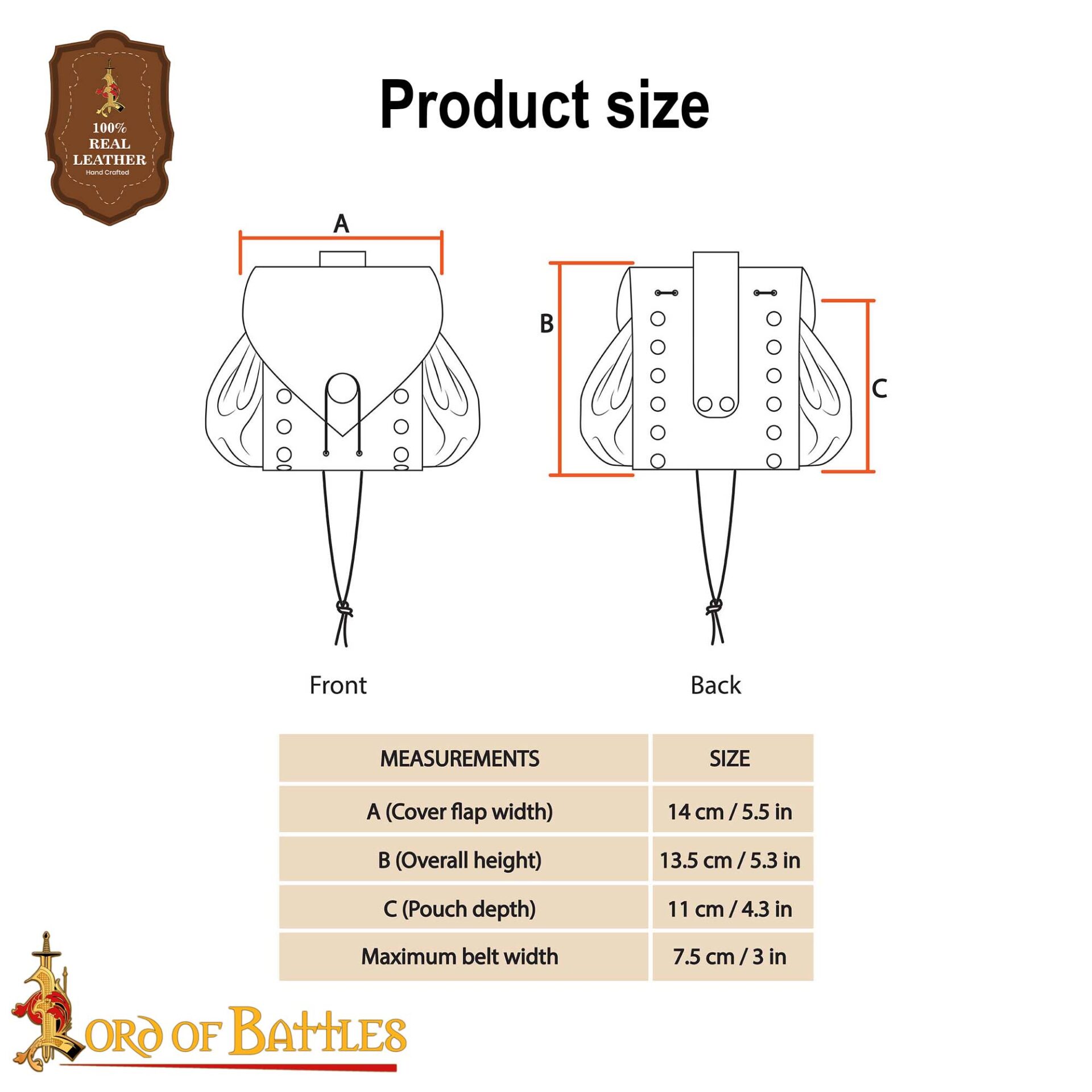 6707, 25910 Medieval Leather Belt Pouch with Antique Brass Button