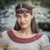 Medieval Leather Headband with Brass Accents and Red Cabochon-26080M 1 Fantasy Leather Headband