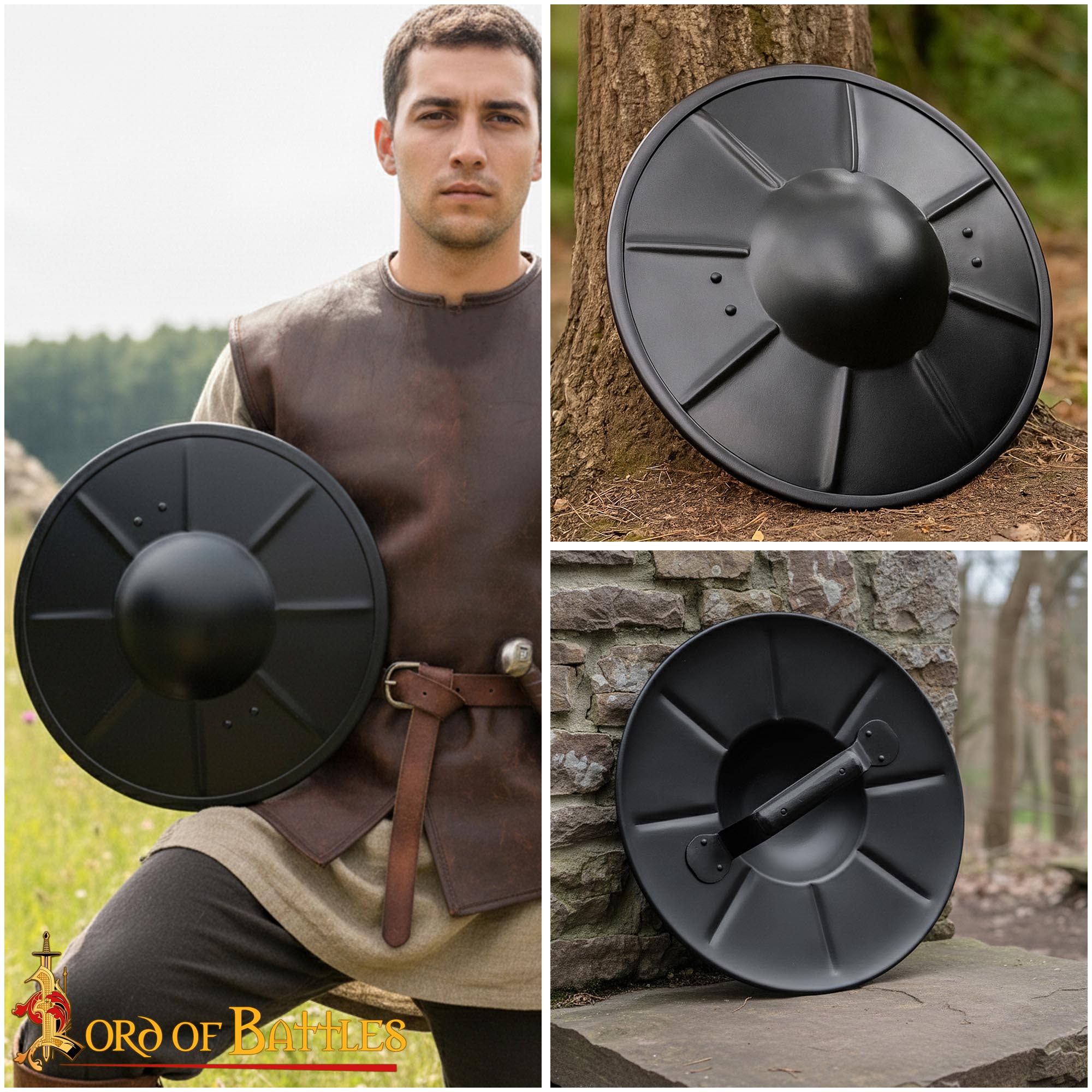 Medieval Round Fluted Buckler Fencing Steel Shield - 2131BK 6