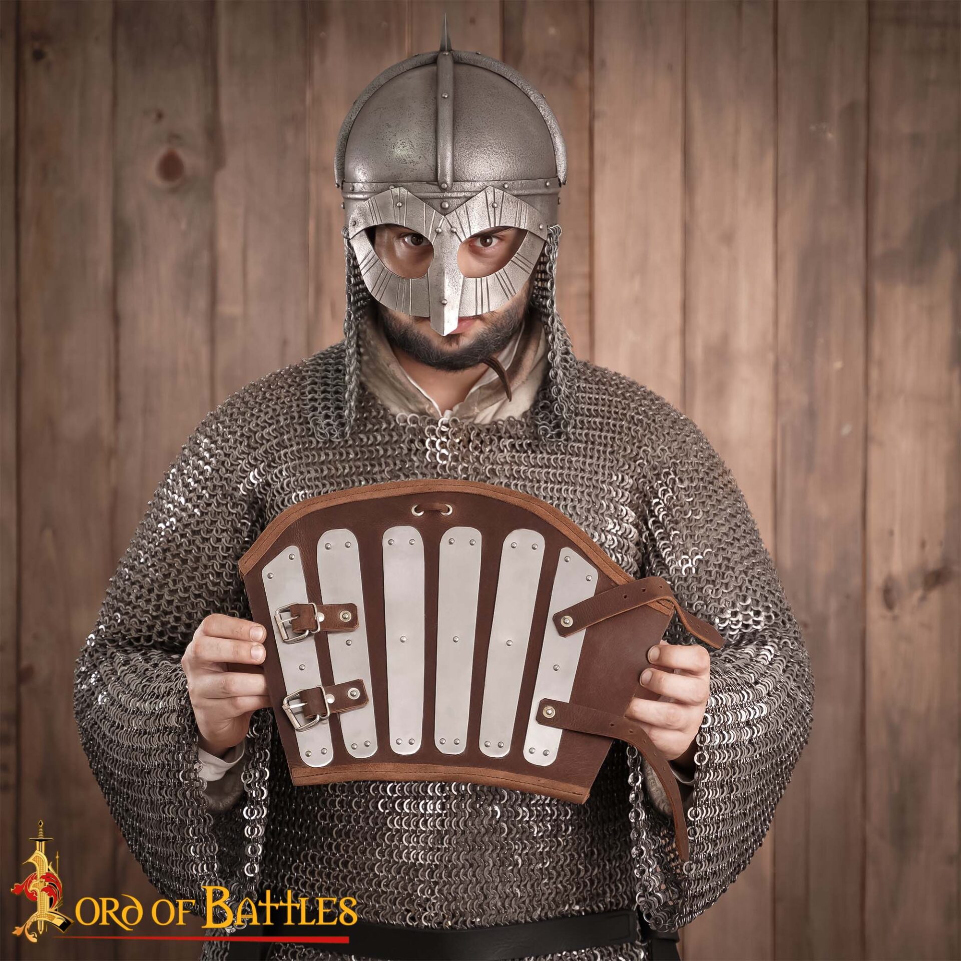 Medieval Splinted Steel-Braced Leather Vambraces-25917CBR 1 Medieval Leather & Steel Splint Bracers