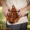 Rustic Suede Leather Belt Pouch Medieval Style with Genuine Horn Toggle Costume Accessory-25839CBR 6 Medieval Leather Belt Pouch
