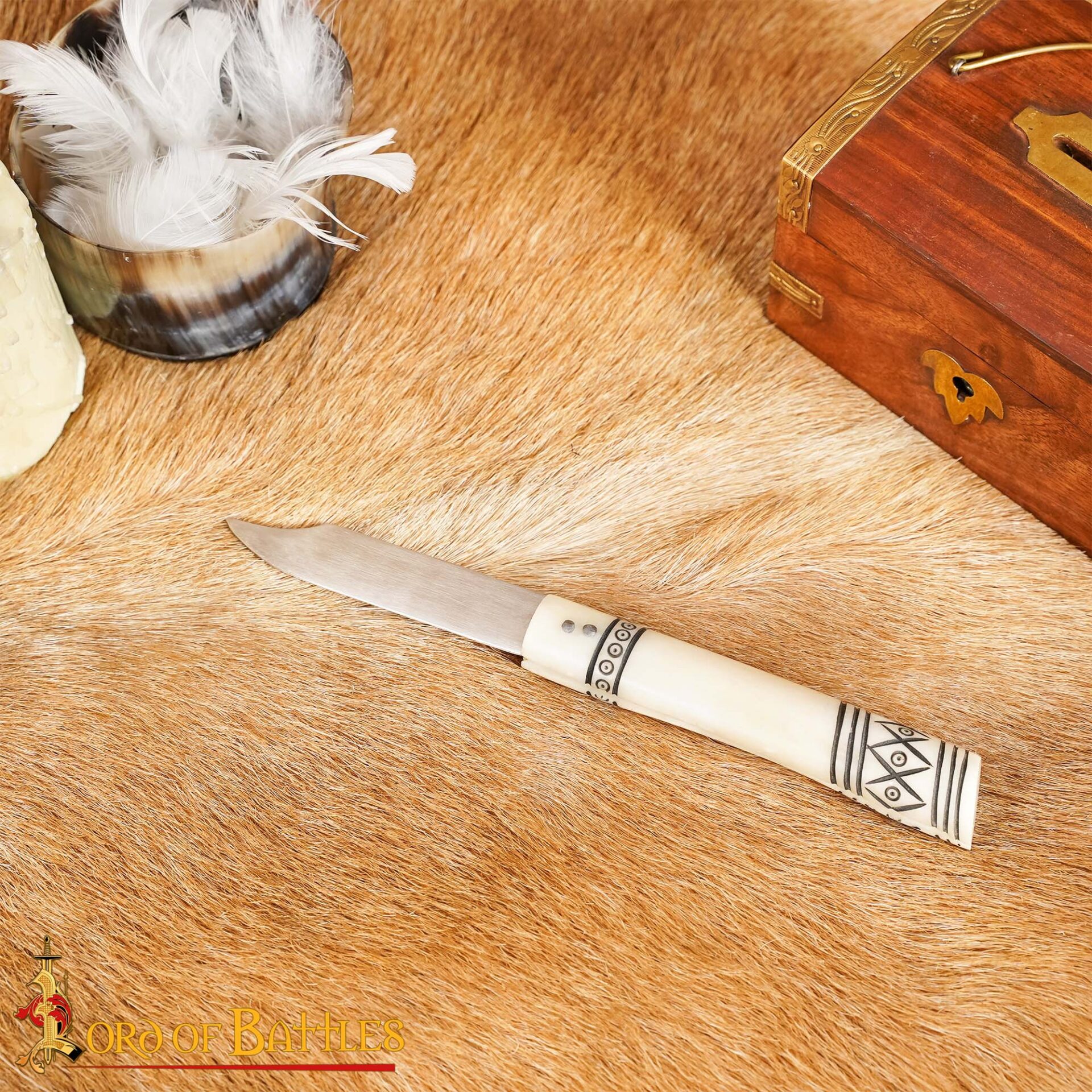 Iron Hand Forged Folding Knife with Bone Handle – 20 cm Polished Stainless Steel Blade Folding Knife