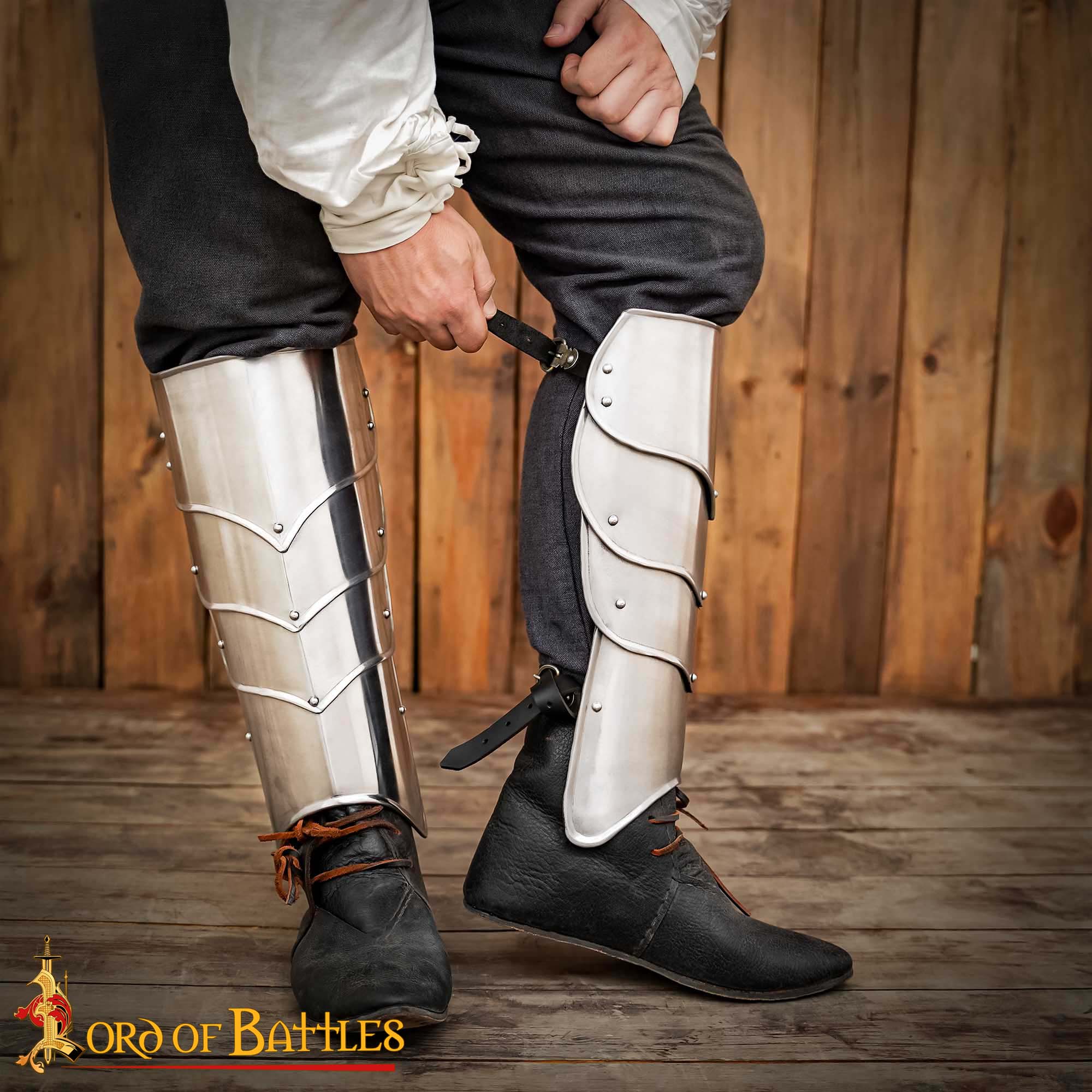 Medieval Steel Greaves Hand-made Leg Armor with Adjustable Straps Greaves