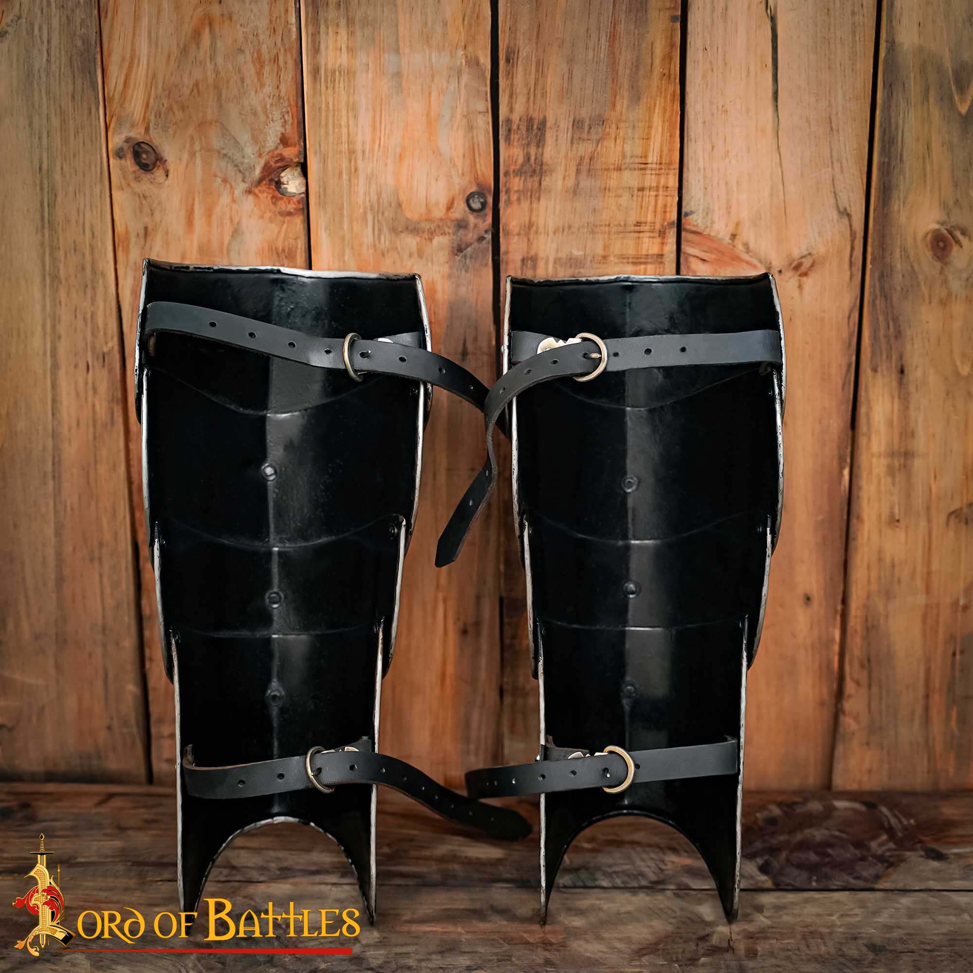 Medieval Steel Greaves Hand-made Leg Armor with Adjustable Straps Greaves