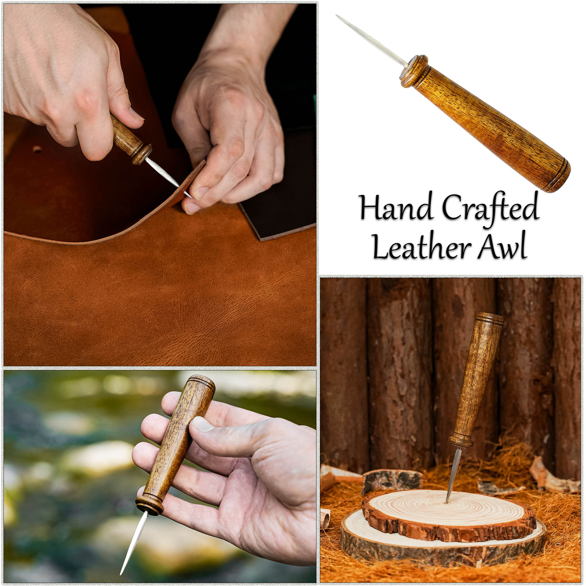 Leather Needle Awl -Polished Wooden Handle | Traditional Stitching Tool Leather Needle Awl