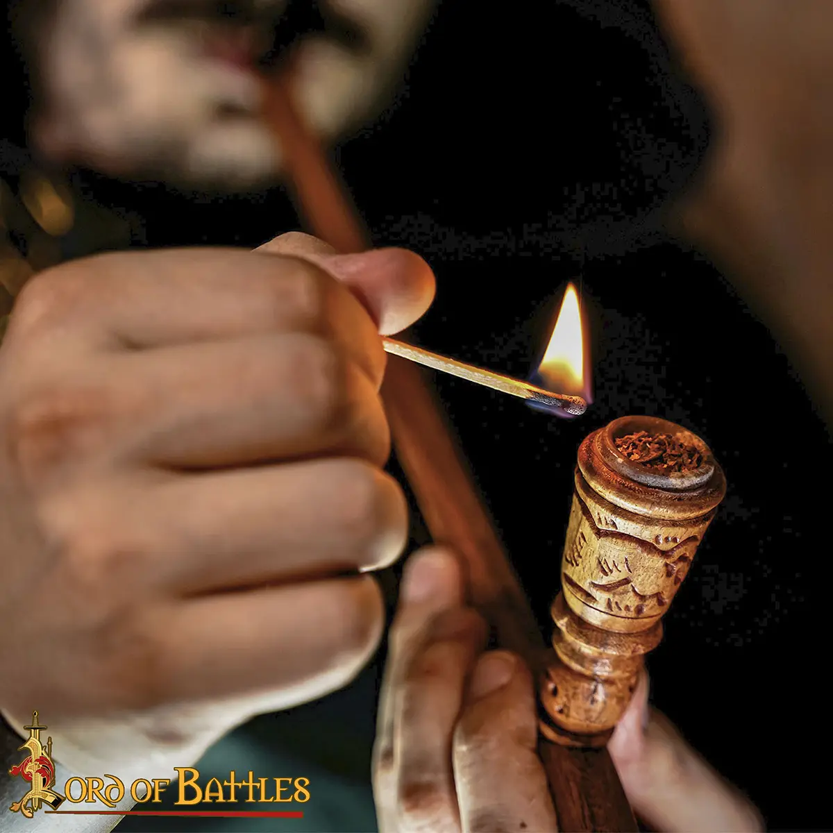Medieval Engraved Vintage Tobacco Smoking Pipe, Detachable Clay Bowl - Image 4