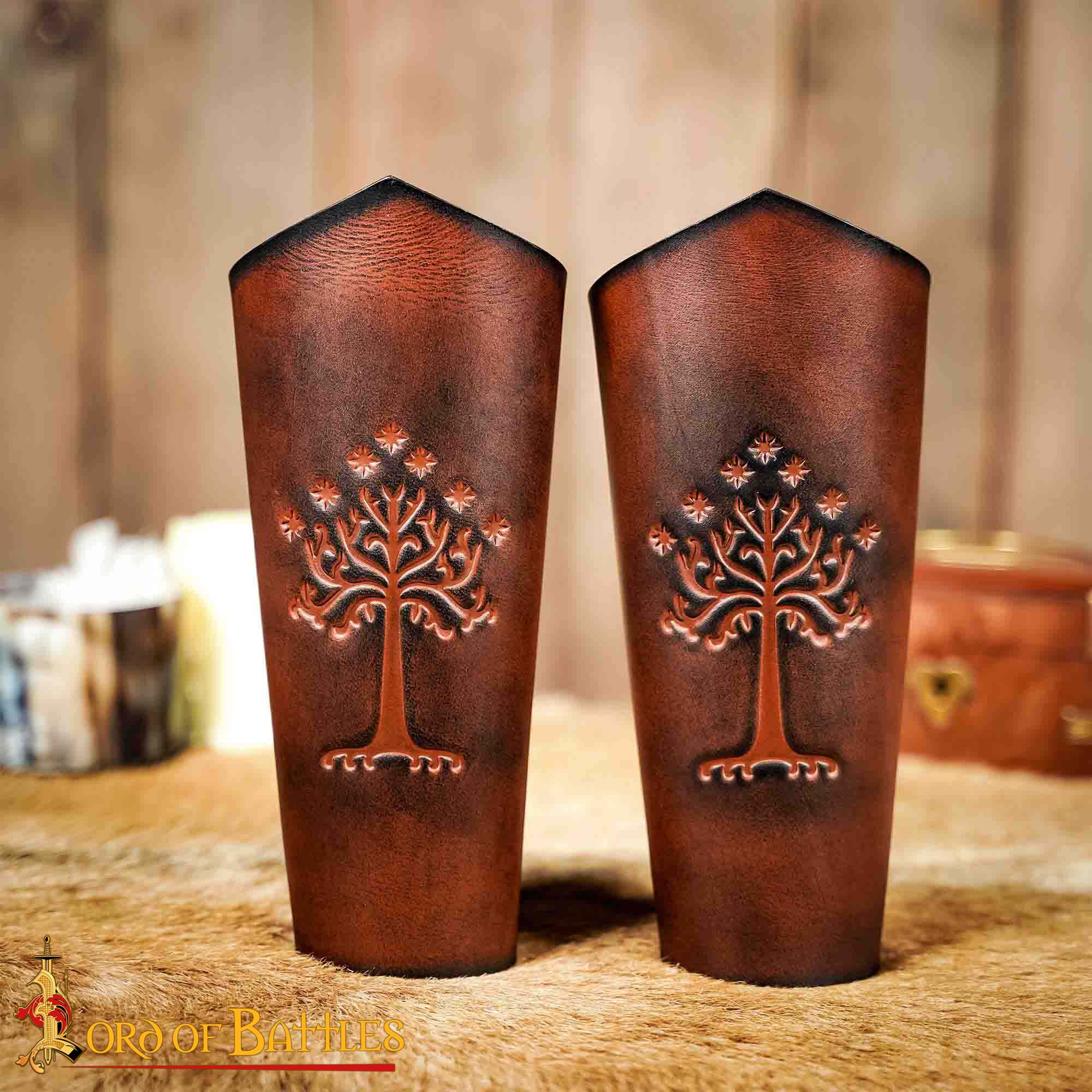 Fantasy Leather Bracers with White Tree of Gondor Design-26028BR 1 genuine leather bracers