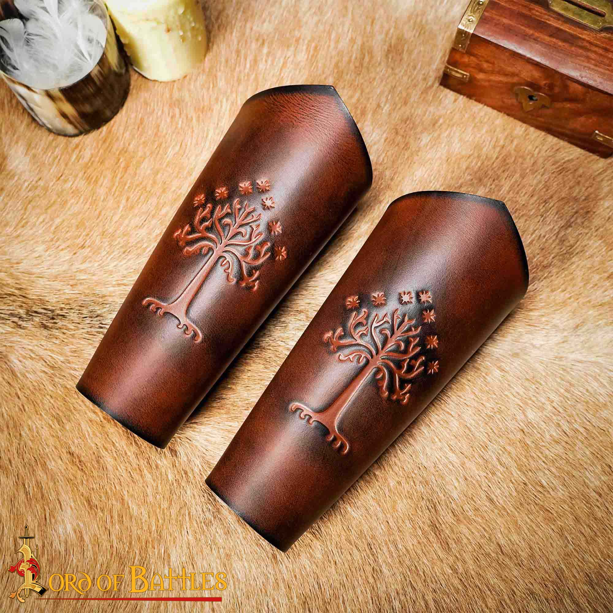 Fantasy Leather Bracers with White Tree of Gondor Design-26028BR 5 genuine leather bracers