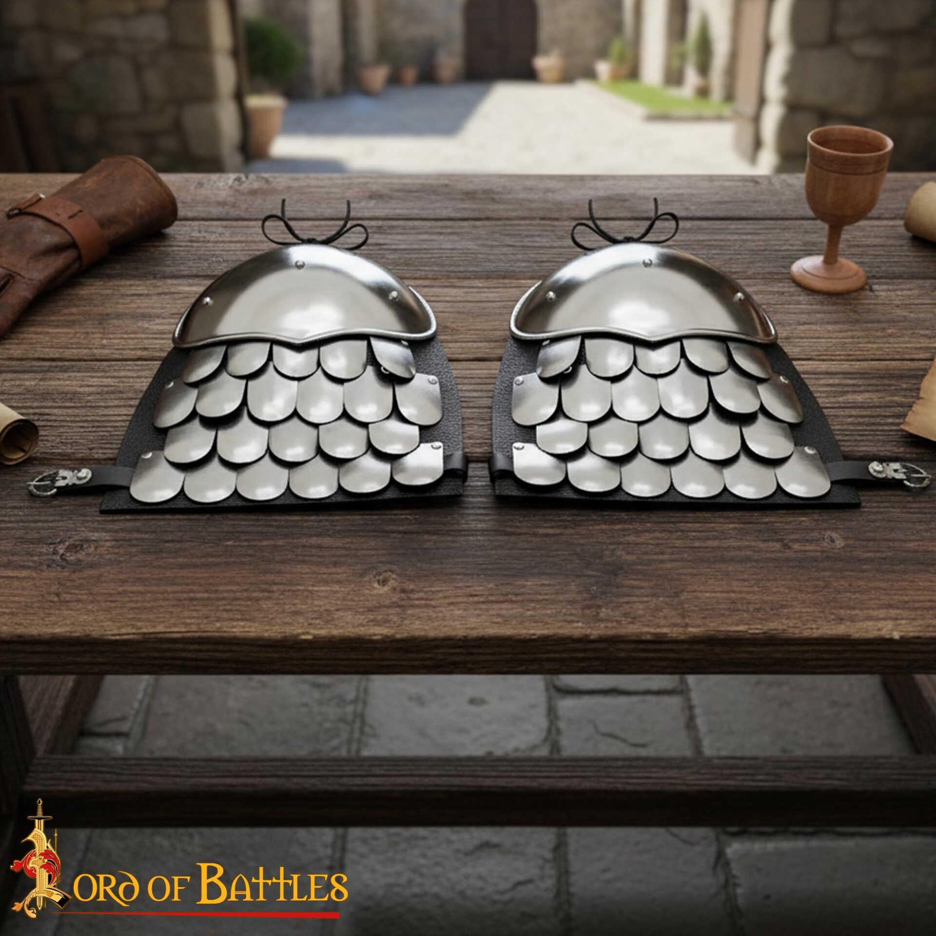 Medieval Scale Spaulders Shoulder Armor Steel - 25109N20 Spaulders