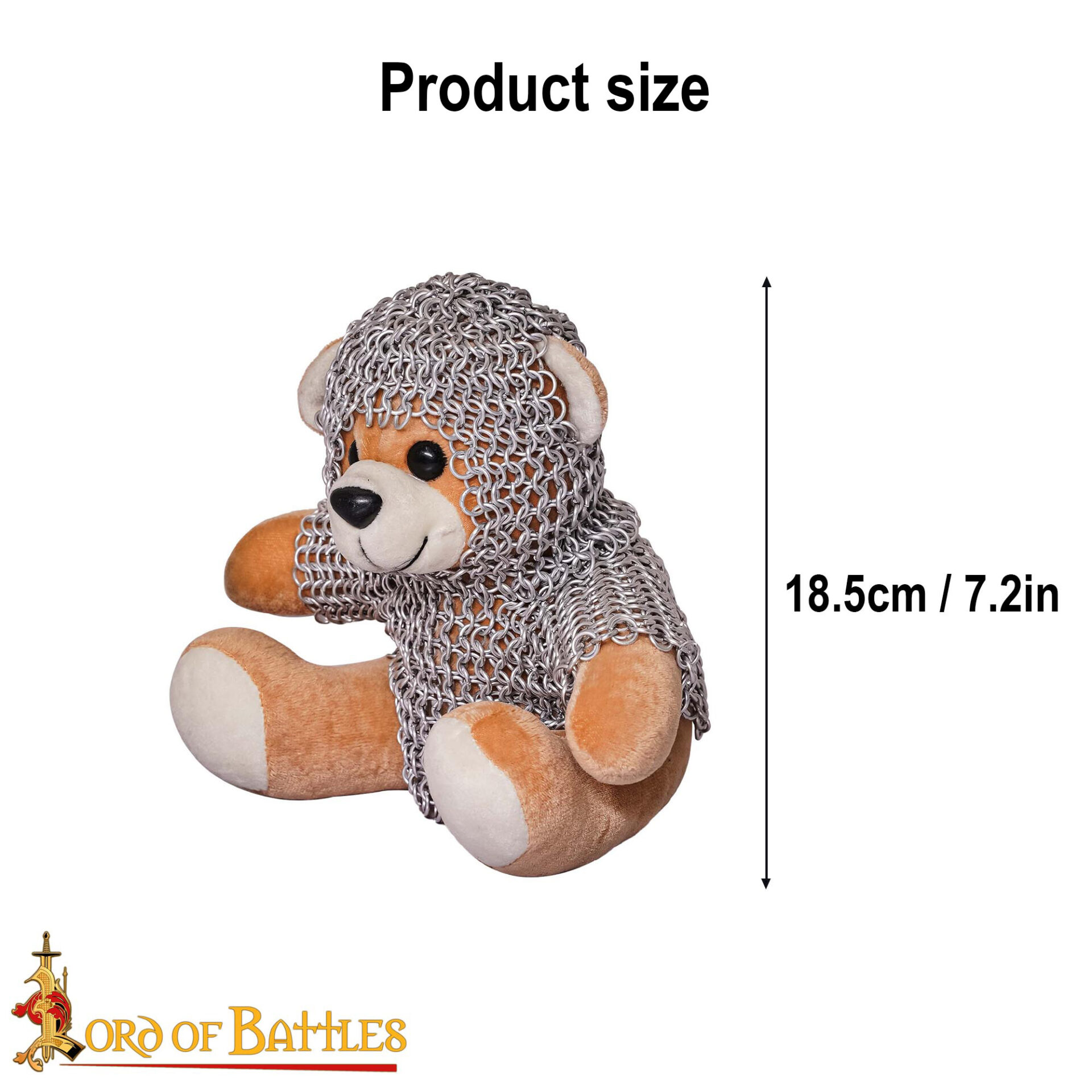 Medieval Chainmail Teddy Bear Knight, Handcrafted Aluminium Anodized Armour Plush (6mm, 17g Rings) Medieval Collectible Gift Teddy Bear with Chainmail Shirt