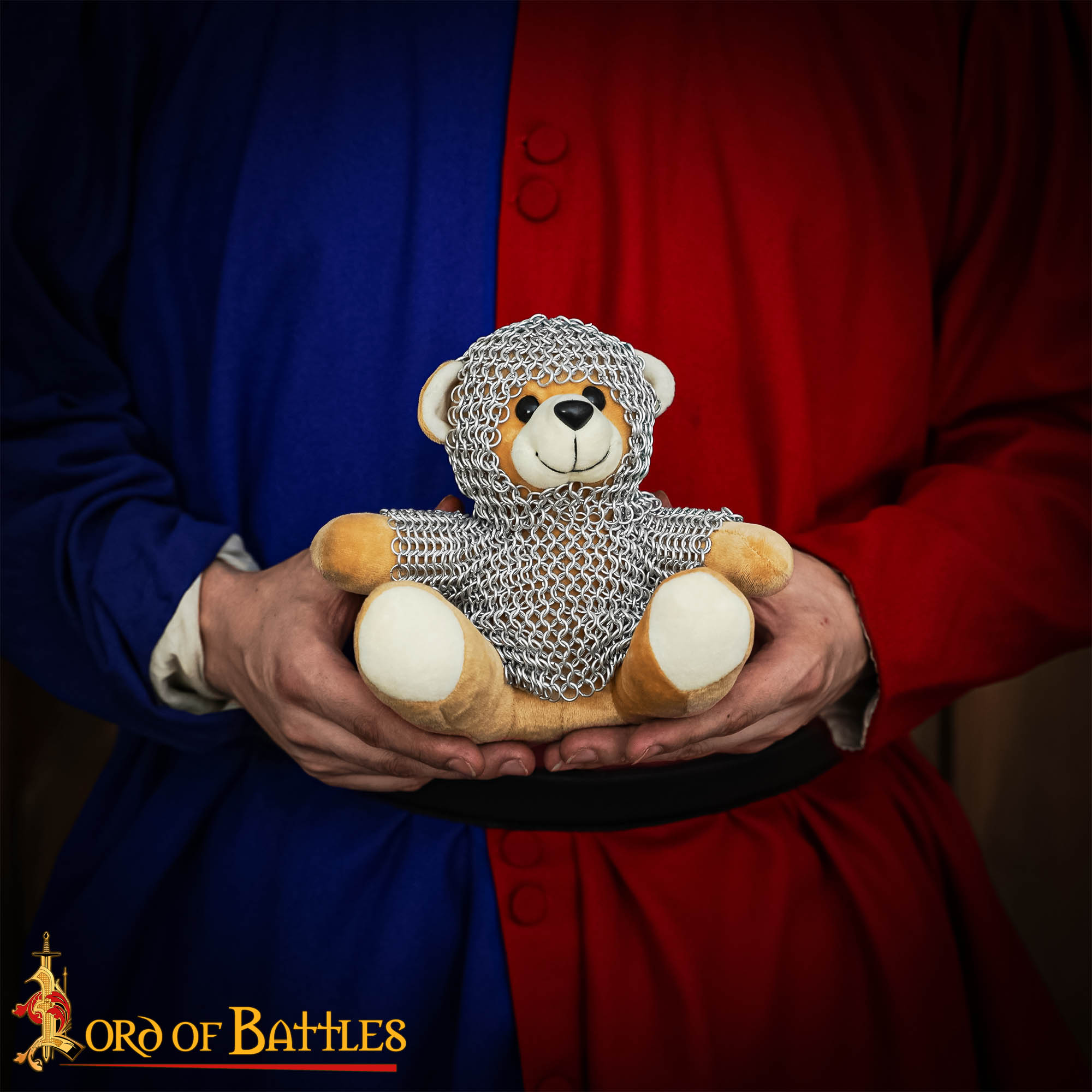 Medieval Chainmail Teddy Bear Knight, Handcrafted Aluminium Anodized Armour Plush (6mm, 17g Rings) Medieval Collectible Gift Teddy Bear with Chainmail Shirt