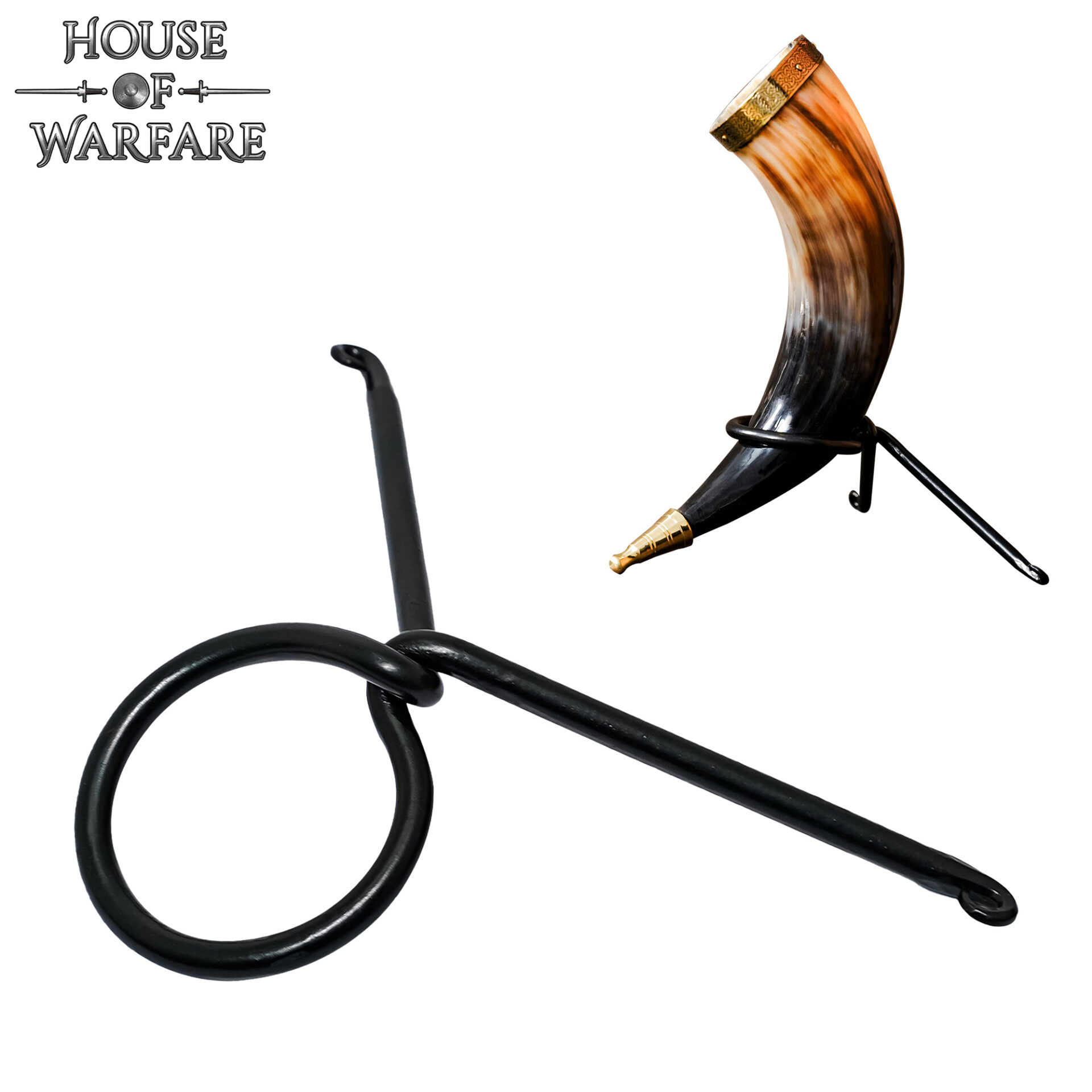 Viking Age Hand-Forged Iron Drinking Horn Stand – Norse Horn Display Rack-700780 3 Drinking Horn Stand