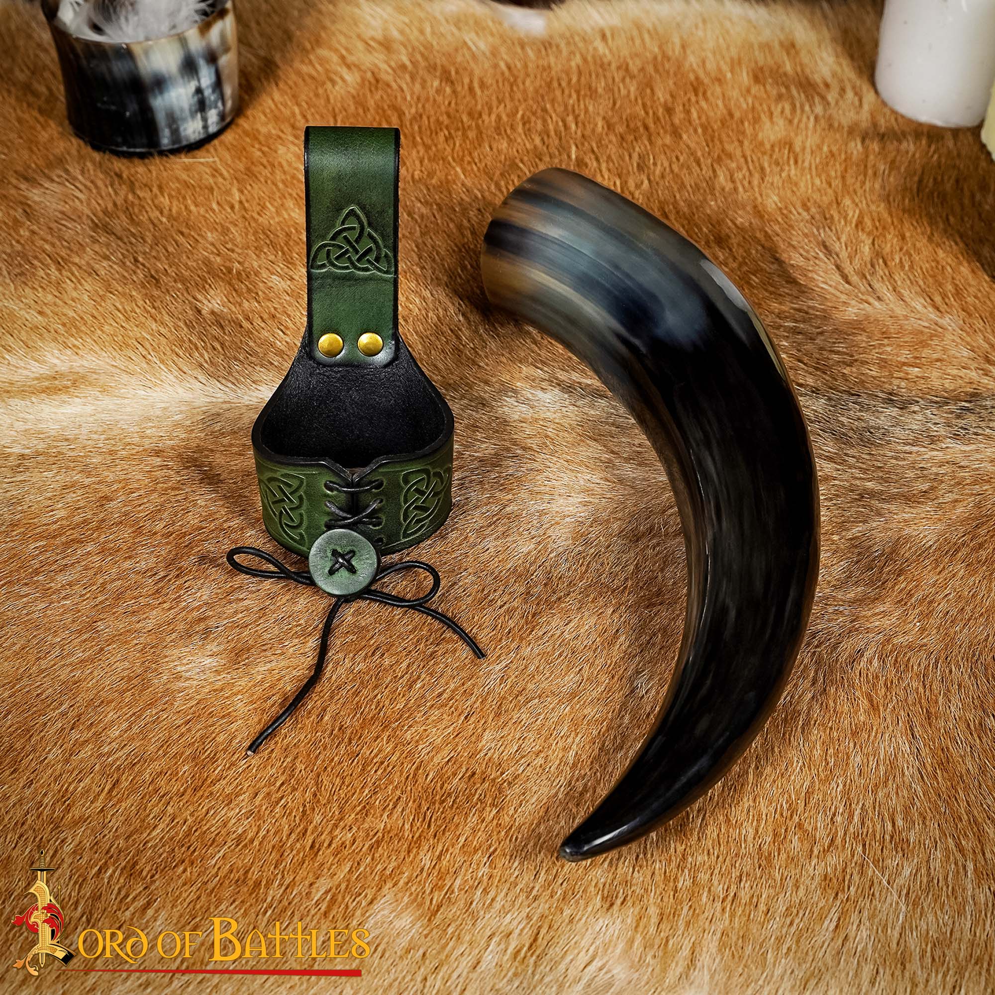 Genuine ox horn with leather holder-26087LHGR400 6 Drinking Horn