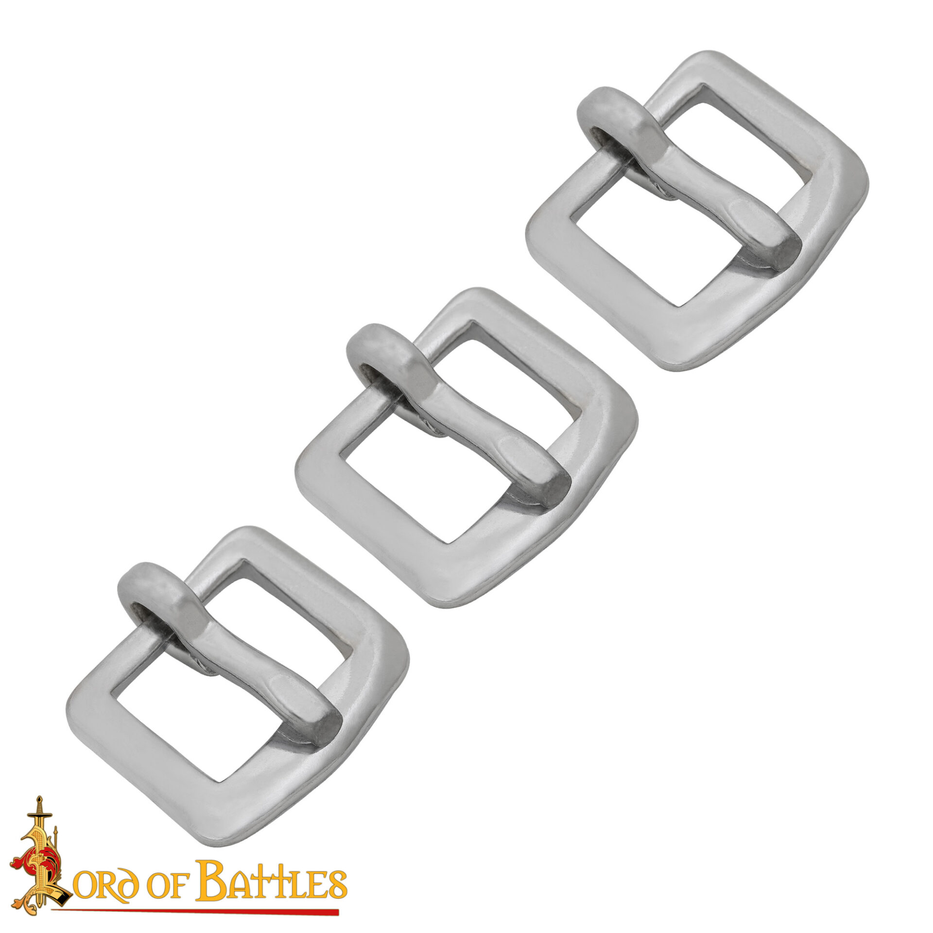 14th Century Nickel-Plated Medieval Buckles – Set of 3 Steel Fasteners for Belts, Armor & Leather craft , 1.2 cm Plated Medieval Buckles