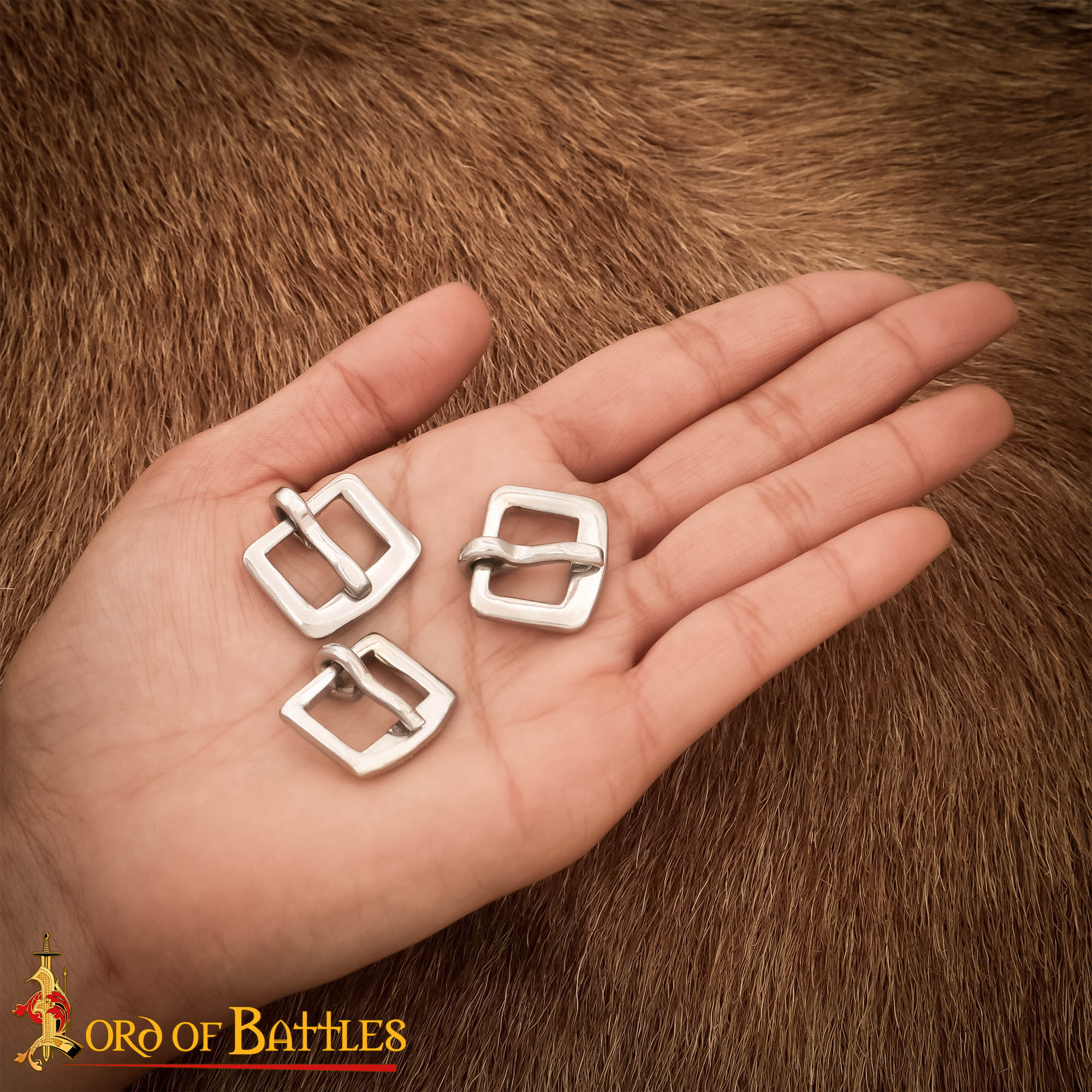 14th Century Nickel-Plated Medieval Buckles – Set of 3 Steel Fasteners for Belts, Armor & Leather craft , 1.2 cm Plated Medieval Buckles